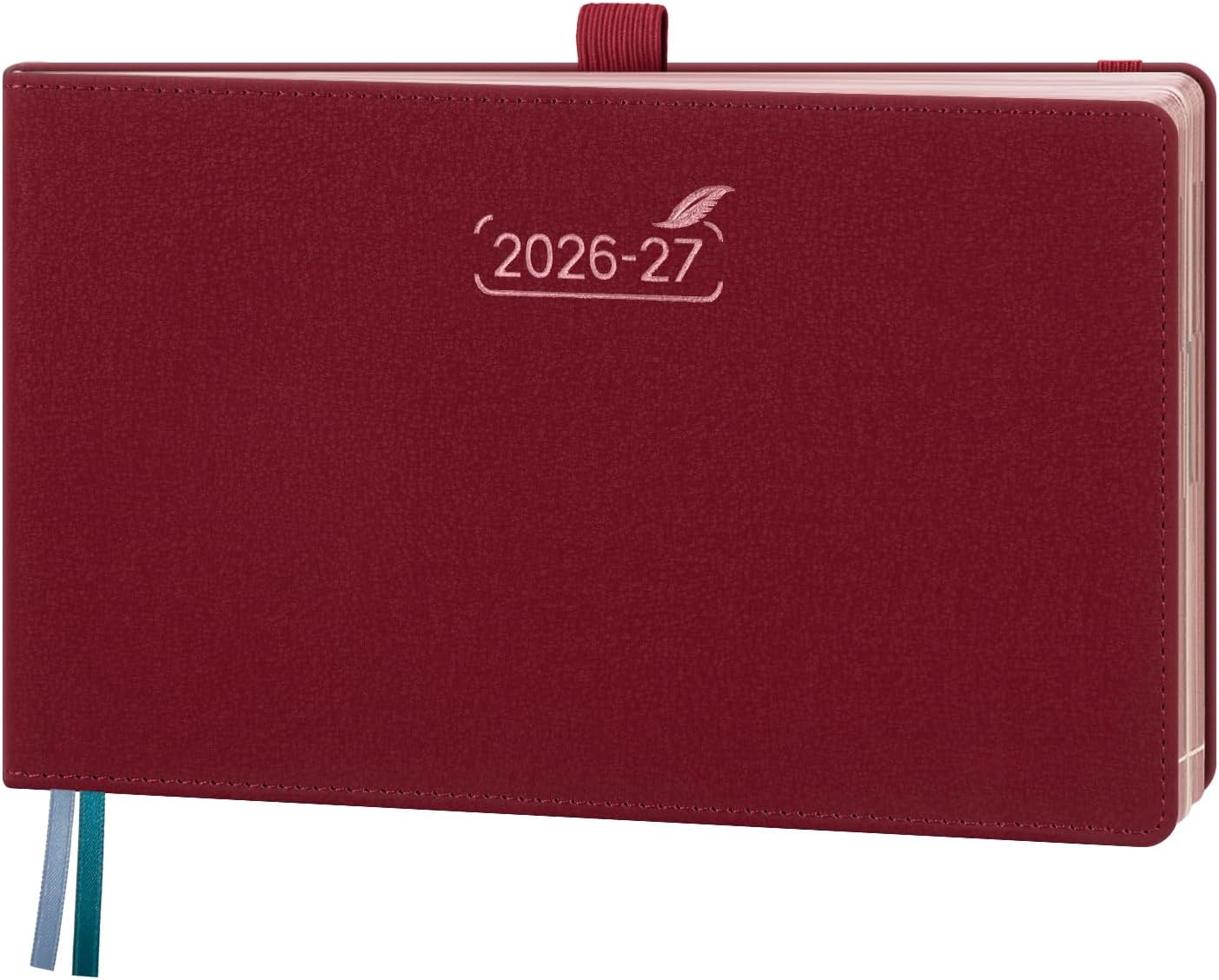 BEZEND Weekly Planner 2026 2027 Equal Weekend Space with Hourly Timeslot (Medium 9" x 5.5") 18 Months Academic Calendar (Jul 26-Dec 27) for Students, Work & Home, PU Leather Hardcover -Burgundy