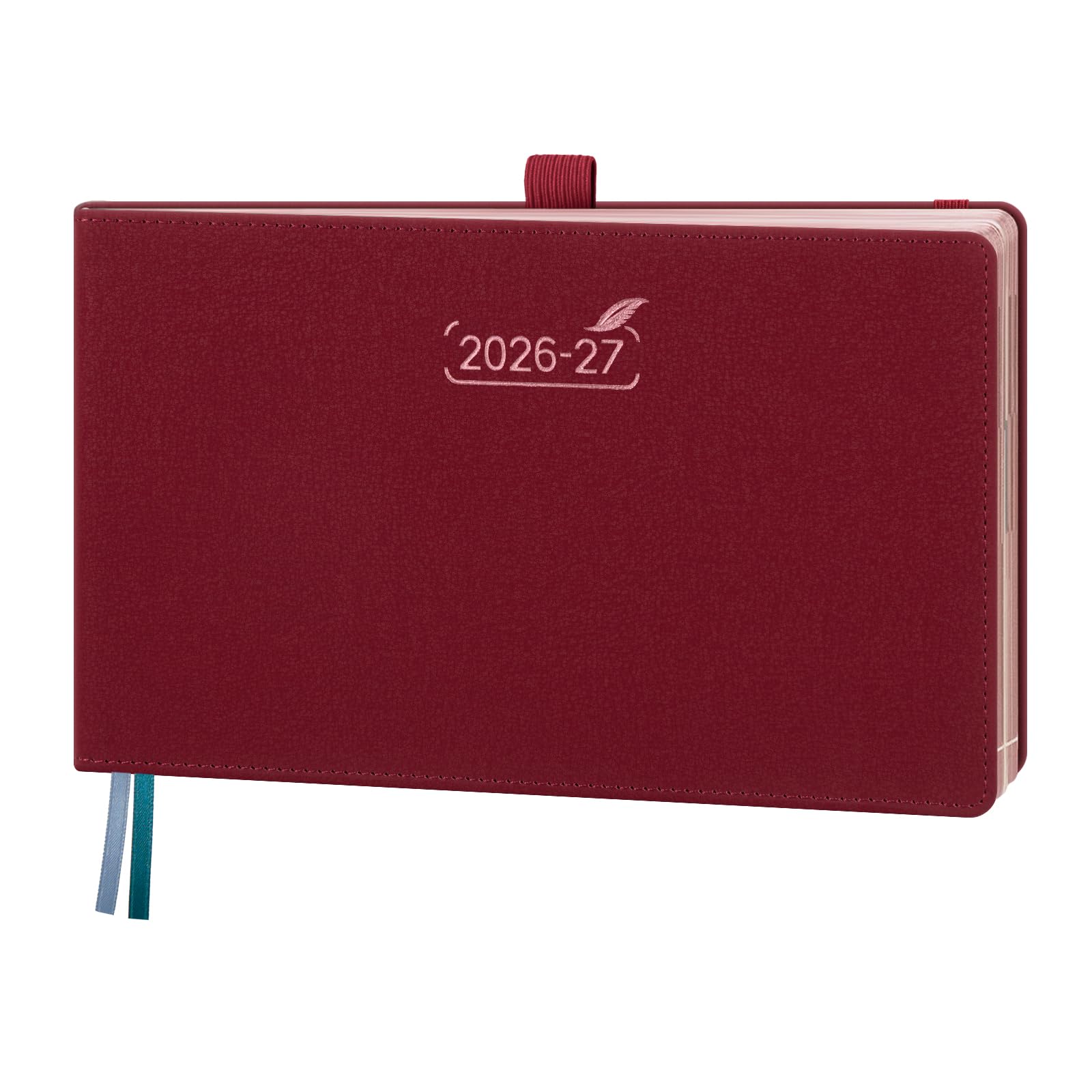 BEZEND Diary 2026-2027 Landscape Week to View (Jul 26-Dec 27) Medium 14 x 23 cm. Appointment Diary with Hourly Timeslots & Gilded Edges, Work Home Women, PU Leather Hardback, Burgundy