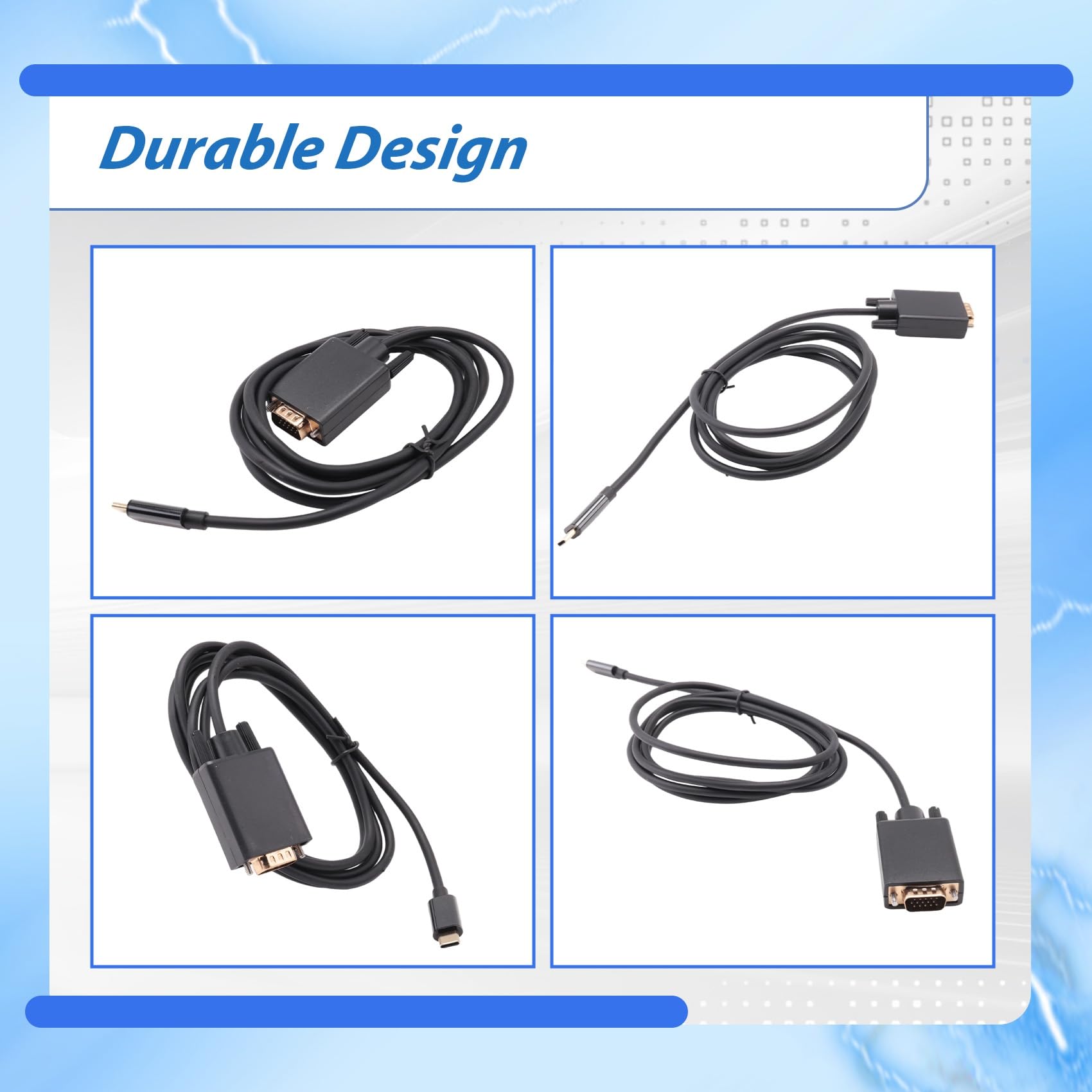 Câble USB-C vers VGA Haute Performance - Convertisseur de Type C vers D-Sub 15 Broches pour Connecter Les Appareils USB 3.1 à des Moniteurs, des Projecteurs ou des Téléviseurs