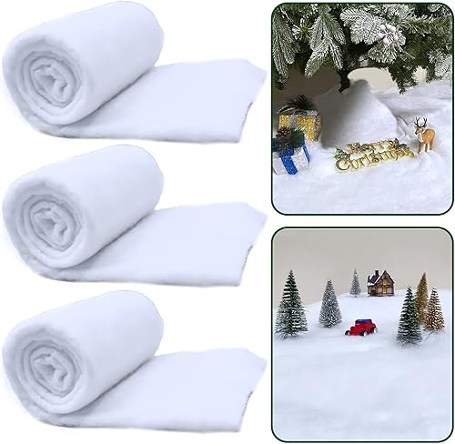 TURNMEON Paquete de 3 mantas de nieve de Navidad de 10 pies x 15 pulgadas decoraciones de Navidad exhibiciones de pueblo cubierta de nieve