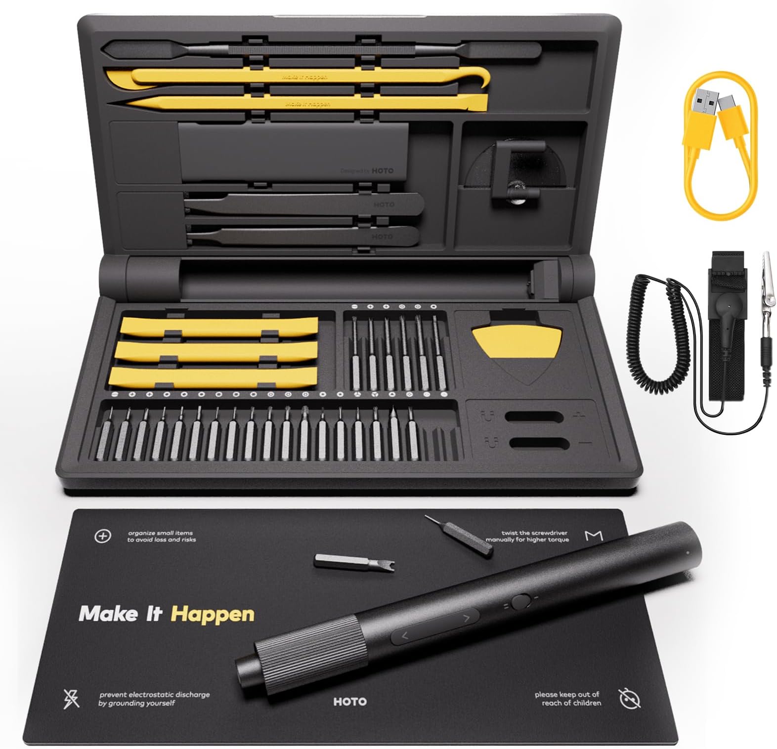 Precision Screwdriver Set, 110° Upright Workpad, Mini Electric Screwdriver with Charging Dock, 0.05/0.2 N·m Torque, LED Light, 26 Bits and 10 Repair Tools for Electronics, Phones, Laptops