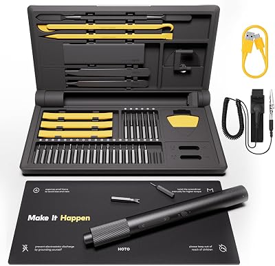 HOTO Kit Tournevis Électrique Précision Pro,48 en 1 Kit Tournevis de precision,Lumière Circulaire LED,26 Embouts Magnétiques et Outils de Réparation,Charge de Type C,pour Montres,Lunettes,Téléphones