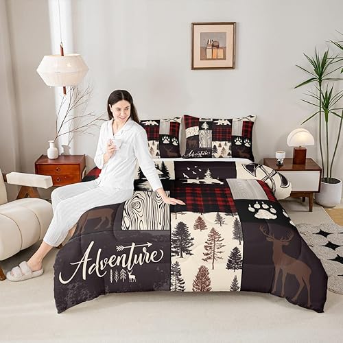 Miniatura 3 de Inserto de edredón retro de cabaña para niños, juego de edredón de retazos a cuadros para niños, adolescentes y adultos, juego de ropa de cama de