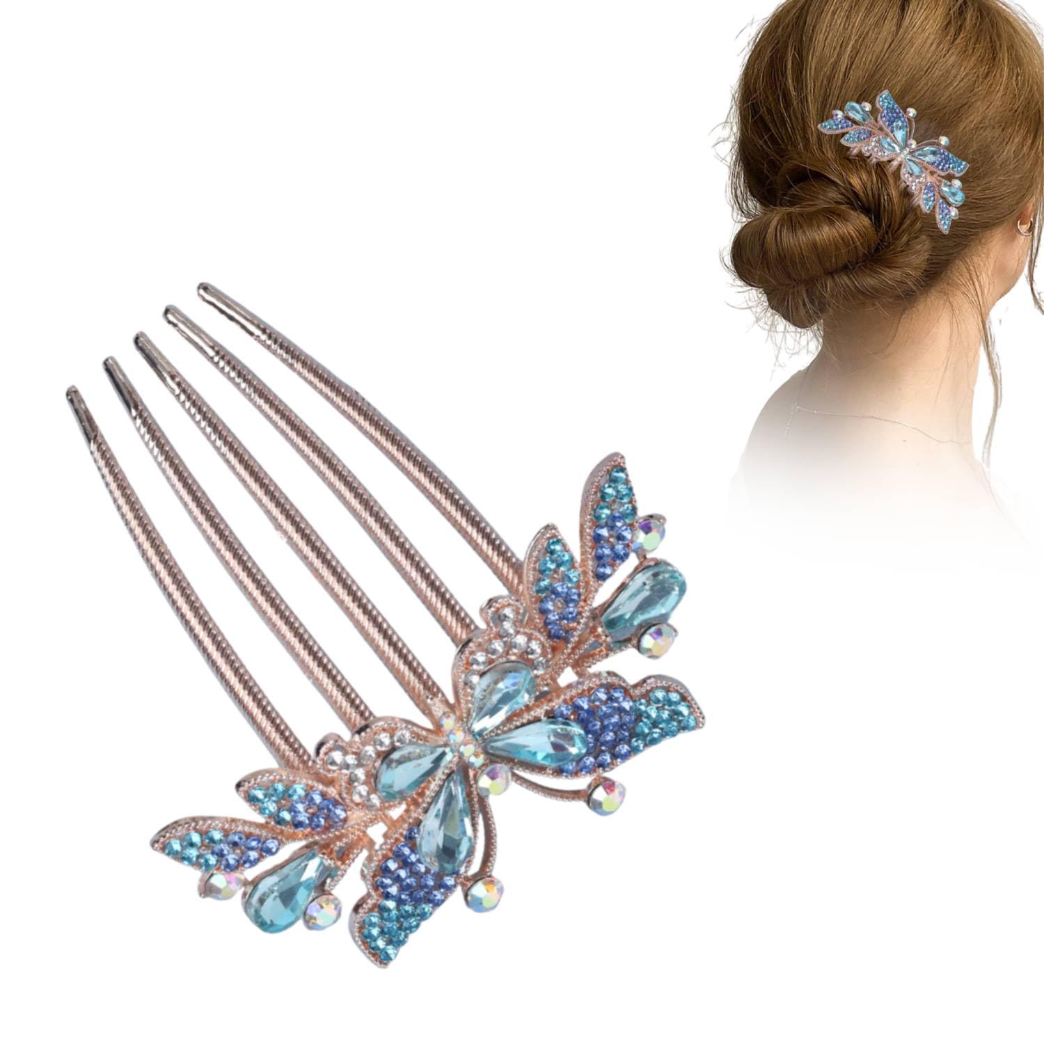 Pingaksha Innovation Crystal Rhinestone Hair Comb for Women โ Elegant Bridal & Party Hair Accessories with Floral Leaf Design (pack of 1) (Style -7)