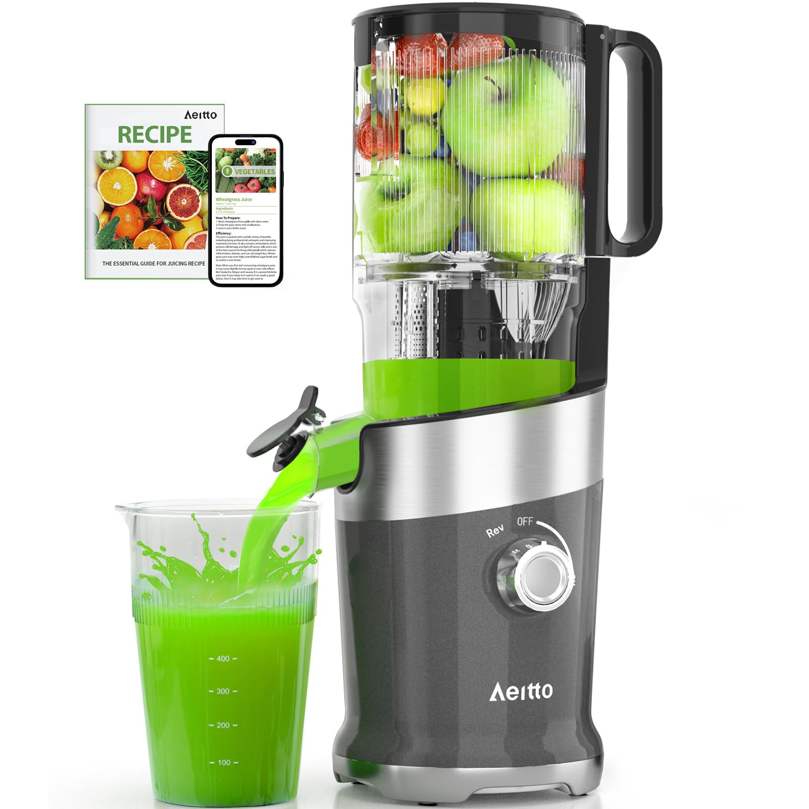Juicer Machines For Whole Fruits Aeitto Cold Press Juicer with Wide Feed Chute Self Feeding Juice Extractor Machine