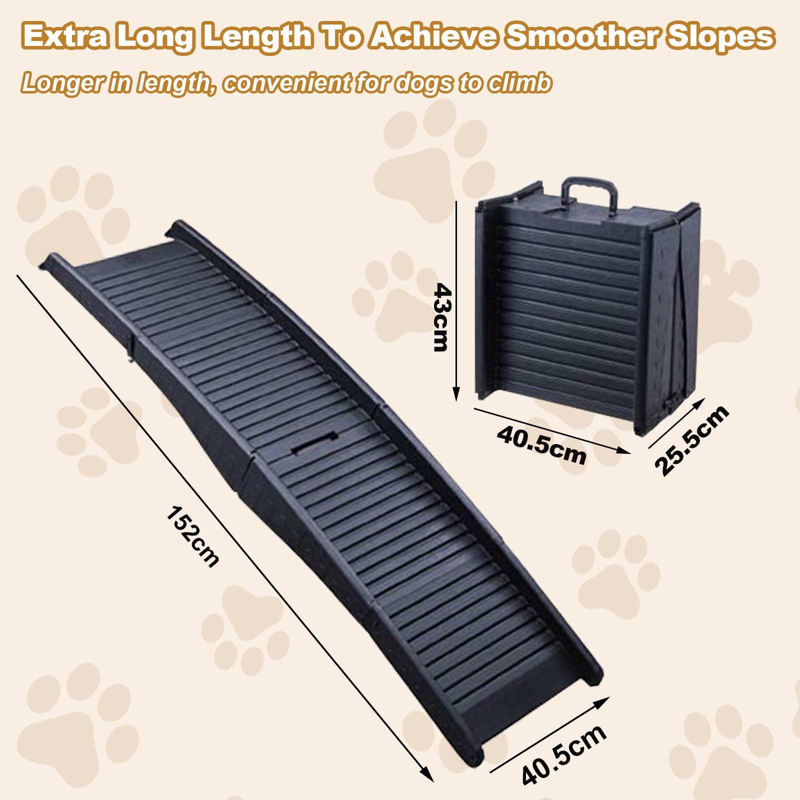 Rampes pliables pour chiens 152 cm, rampe portable avec poignée, surface antidérapante, pour animaux jusqu'à 75 kg, pour voiture SUV camion