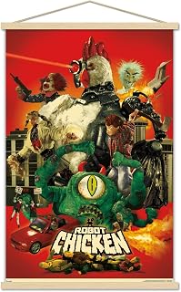 Trends International Robot Chicken-One Sheet Wall Magnetic Frame Poster, 22.37" x 34.00", Premium Print and Beechwood Hanger Bundle