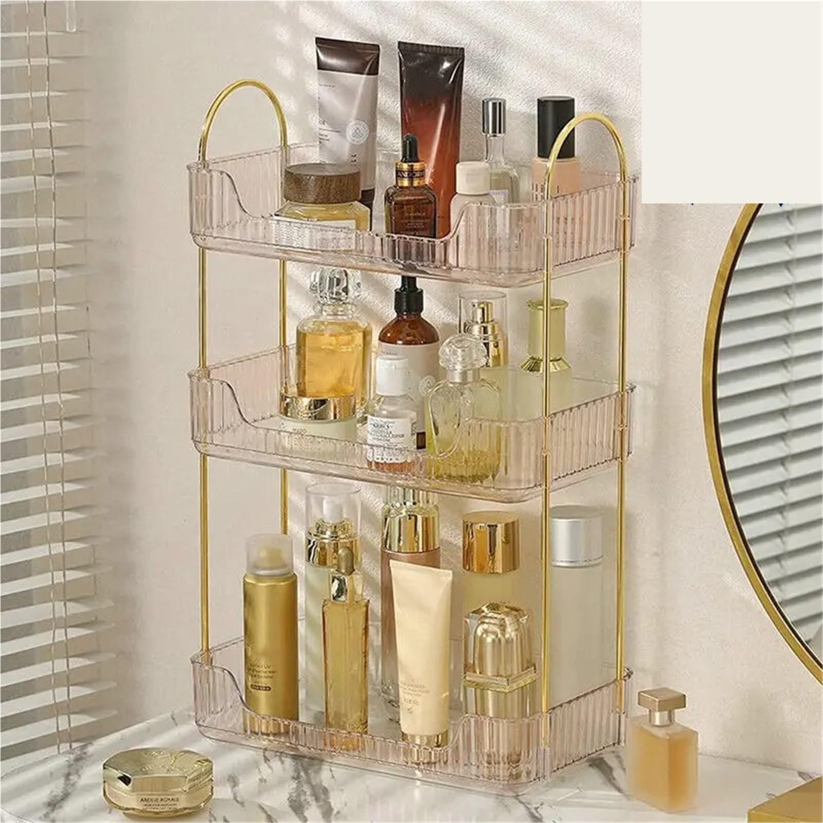 Expositor Perfumes Soporte de maquillaje cosmético estante almacenamiento 3 niveles organizador encimera soporte Perfume