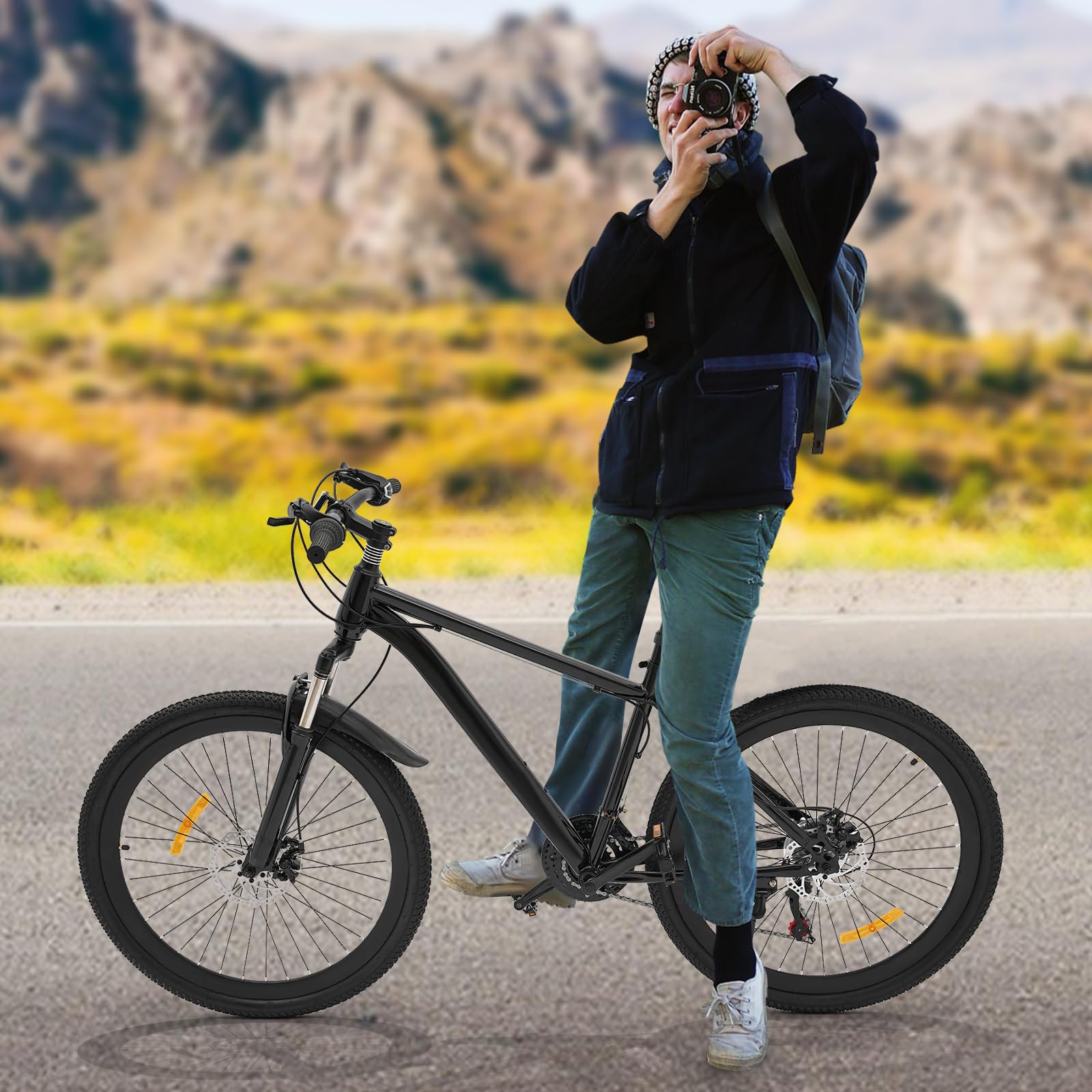 Bicicleta de montaña Dofanqing, bicicleta de alpinismo, bicicleta de hombre, cambio de 21 marchas, sillín ajustable, amortiguadores y frenos de disco, adecuada para viajes en todas las carreteras