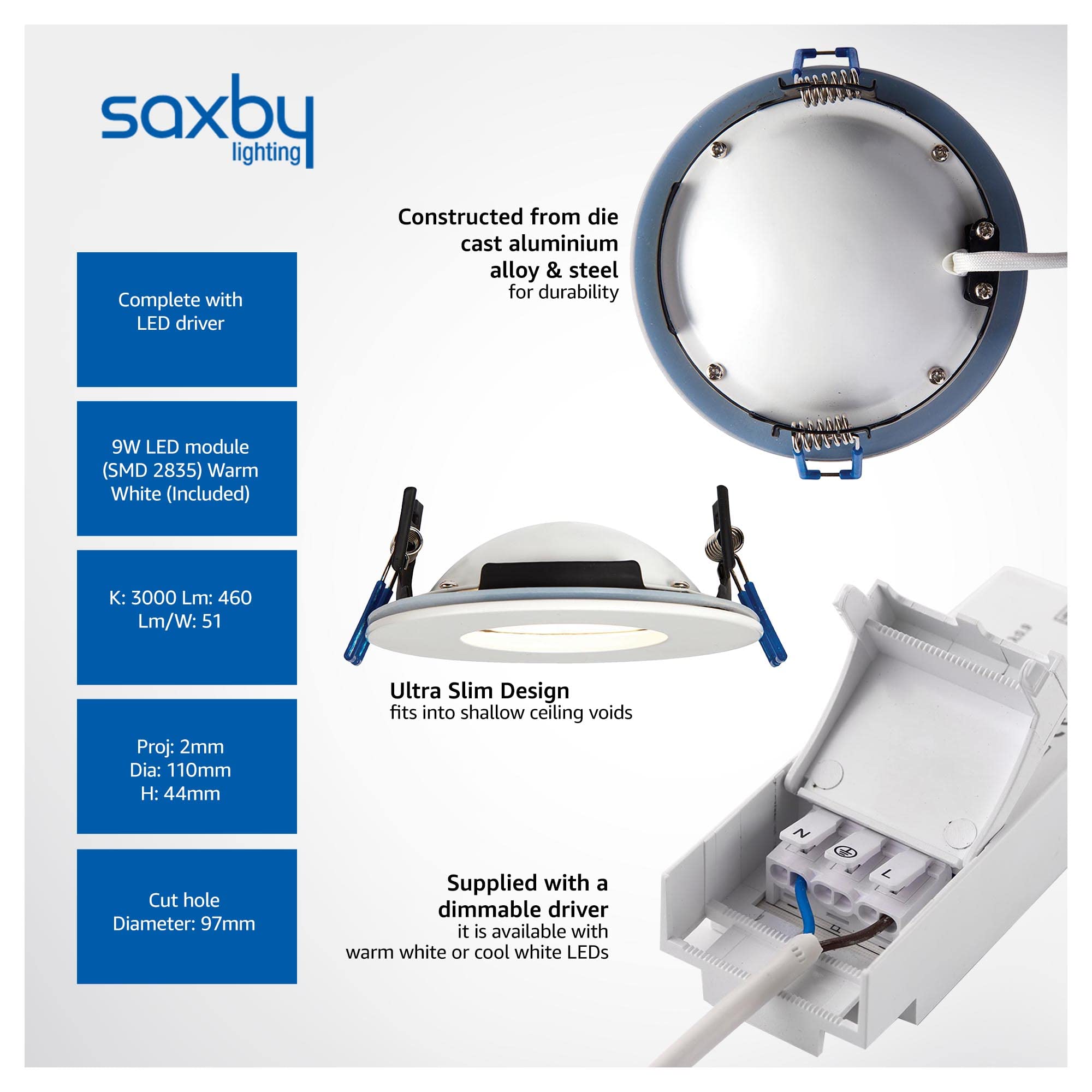 Saxby OrbitalPLUS Fire Rated Downlight, Dimmable Recessed LED Ceiling Light in Matt White Finish - Image 4