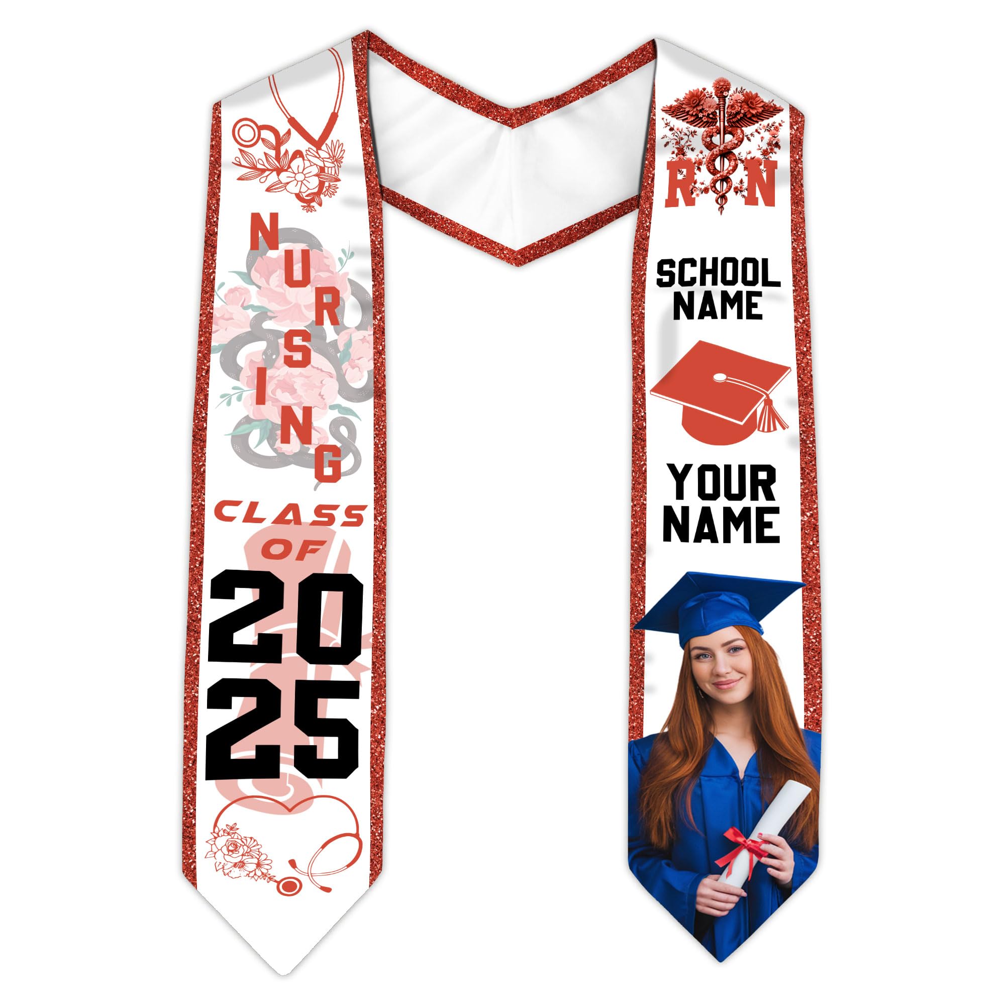 Customized Nursing Graduation Stole/Sash, RN Nurse Stole Graduate 2025, Class of 2025 With Medical Logo Gs 1