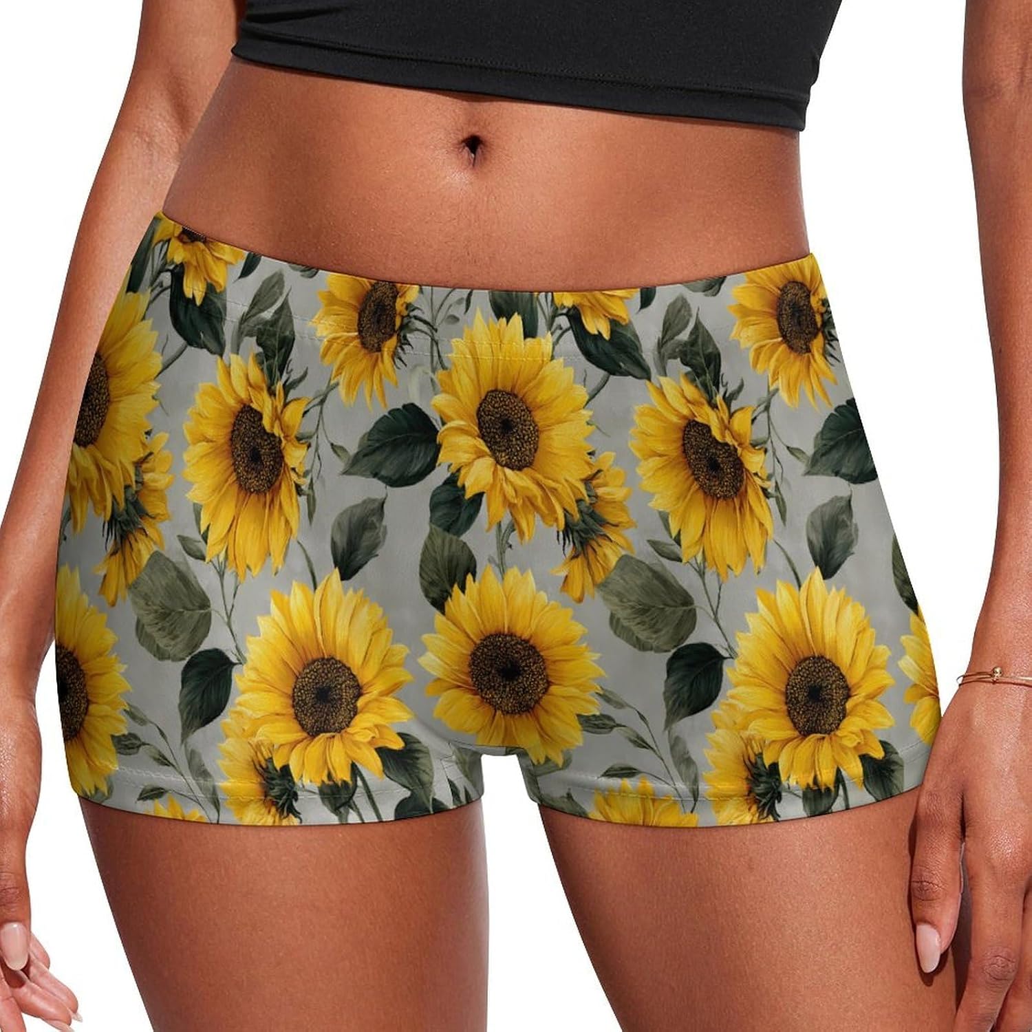 Watercolor Sunflowers Fashion Women's Boxer Briefs Breathable Underpants Trunks Stretch Underwear