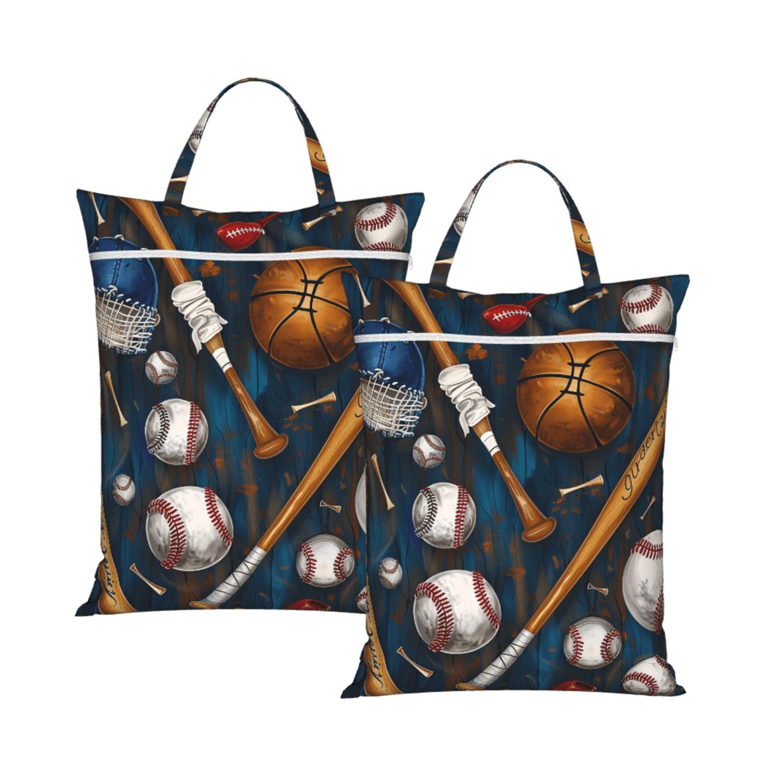 Large Travel Laundry Bags,Baseball Basketball Football Hockey Print with Handle Foldable Laundry Bag for Holidays Gym Swimming and Family Trips, 2Pcs