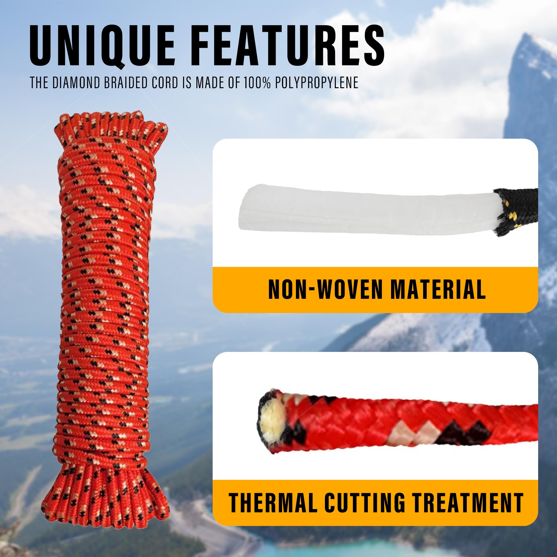 Cuerda de nailon trenzada de polipropileno con forma de diamante, cuerdas gruesas y resistentes, 3/8 pulgadas, 100 pies, cuerda de alta resistencia, perfecta para cuerda de ropa, camping, senderismo y
