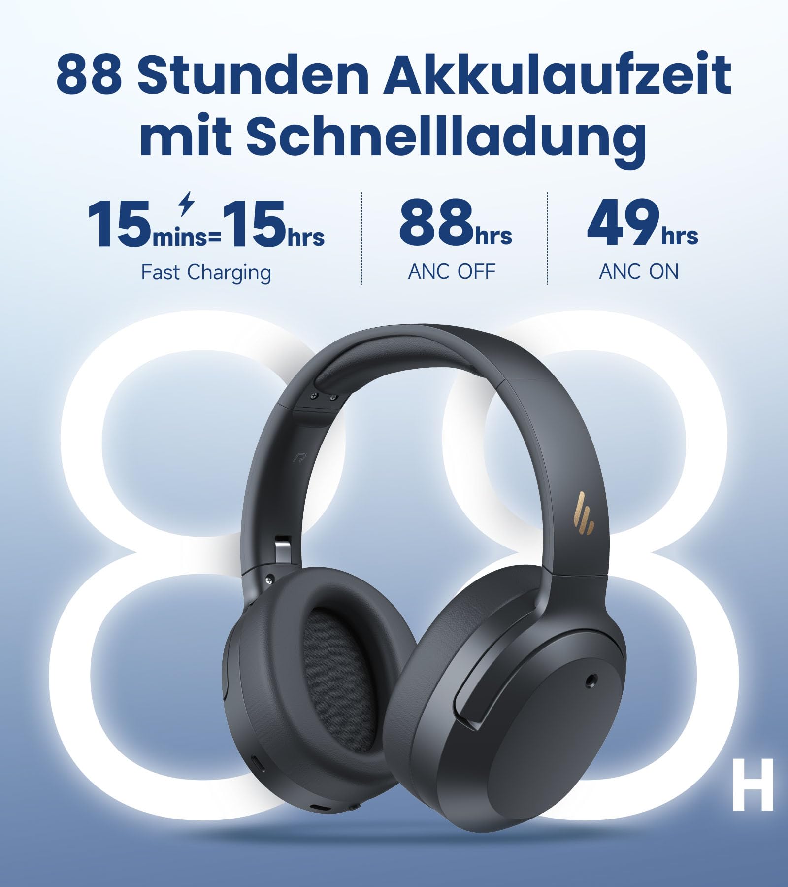 Edifier W820NB Plus Gen 2 Faltbarer Bluetooth V6.1 Over-Ear-Kopfhörer mit -49 dB Geräuschunterdrückung, kabellos und kabelgebunden, Hi-Res-Audio, 88 Stunden Spielzeit, räumlicher Klang (Dunkelgrau)
