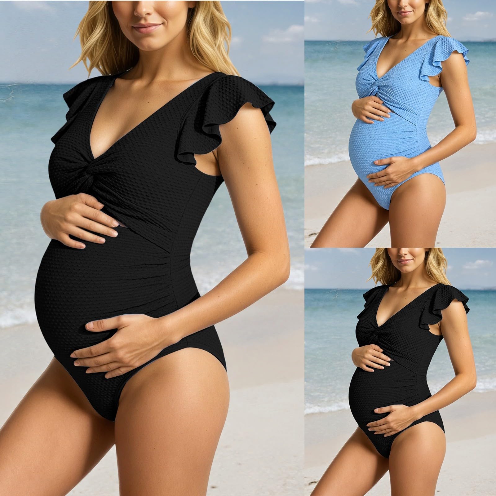 Generisch Costume da bagno premaman con volant e supporto completo della pancia per gravidanza, comodo costume da bagno premaman in tessuto morbido ed elastico, ideale per piscina e vacanze al mare