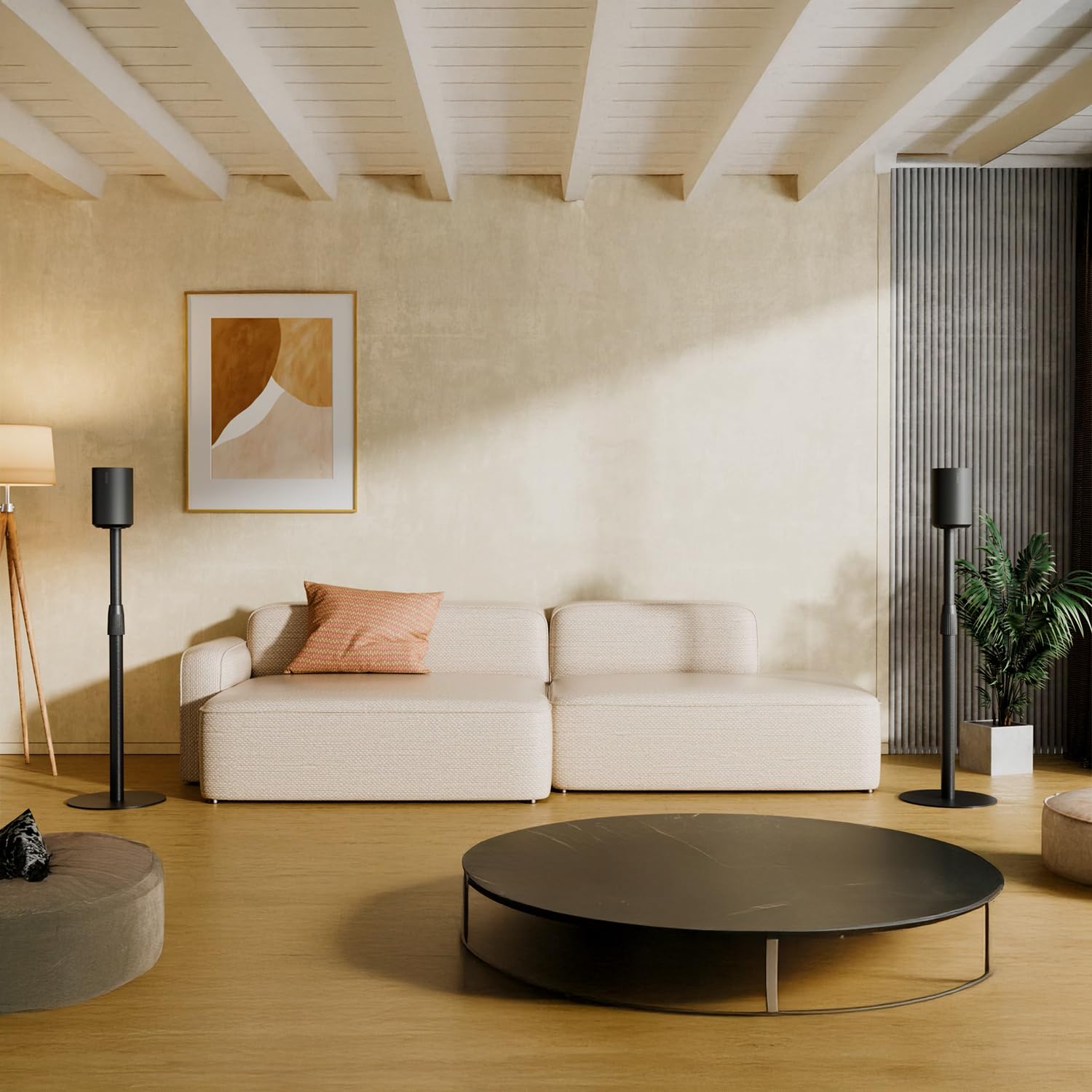 Maclean MC‑496 Supporto da pavimento per Sonos Era 100 e 300 | Regolabile 682-1068 mm | Gestione cavi e base stabile | Set di 2 treppiedi neri | Design elegante e sicuro