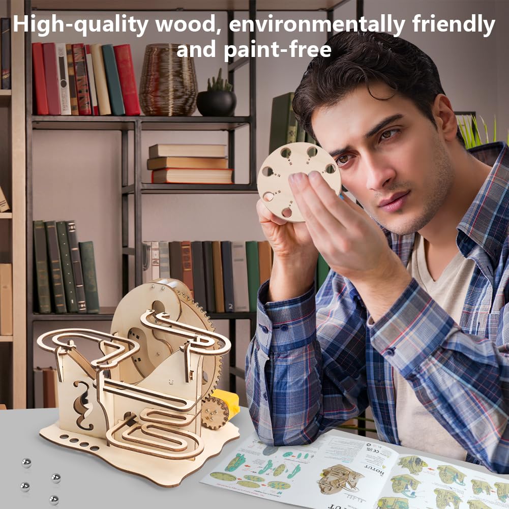 HOTUT Marble Run 3D Wooden Puzzle, Self Assemble (33 Pcs) Mechanical Gear Drive, Electrical 3D Puzzle - Image 4