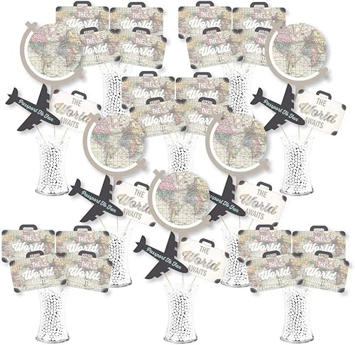 Miniatura 1 de Big Dot of Happiness World Awaits - Palitos de centro de mesa para fiestas temáticas de viaje, decoración de mesa Showstopper, 35 piezas