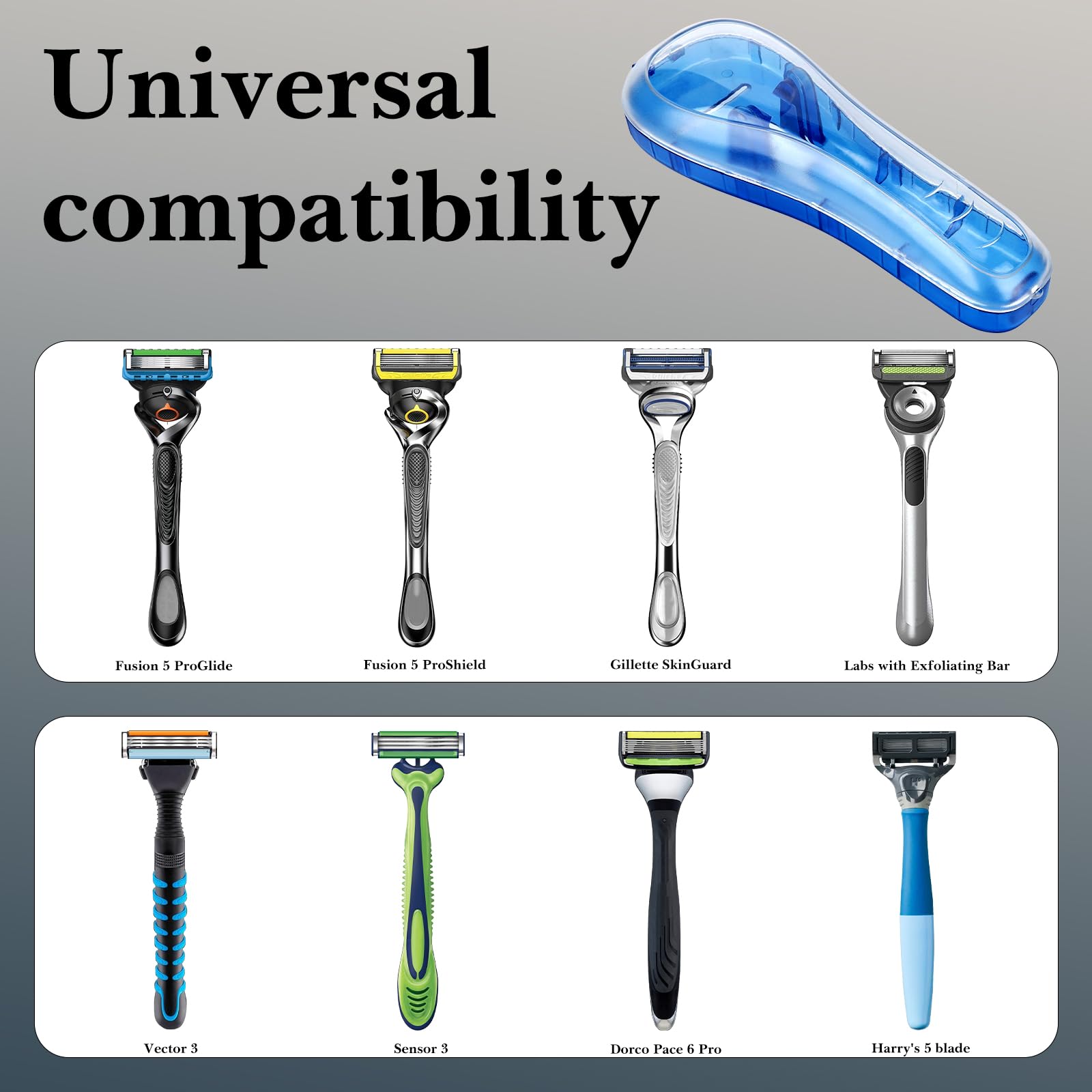 Linkidea 2 custodie rigide per rasoio, portatili e da viaggio, compatibili con Fusion 5 ProGlide, Sensor 3, SkinGuard, Pace 6 Pro (Blu)