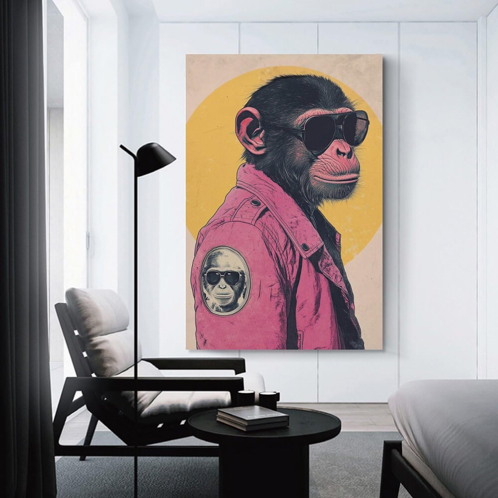 Junmoney Cool Chimp in Sunglasses Decorative Wall Artwork, 08x12inch(20x30cm), for Home Lounge, Bedroom Or Reading Nook, Easy Decor for Gallery Walls