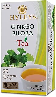 Hyleys Ginkgo Biloba Green Tea – Brain Support Blend with Citrus – 100% Natural, Gluten-Free, Non-GMO, Memory & Focus Tea – 25 Tea Bags
