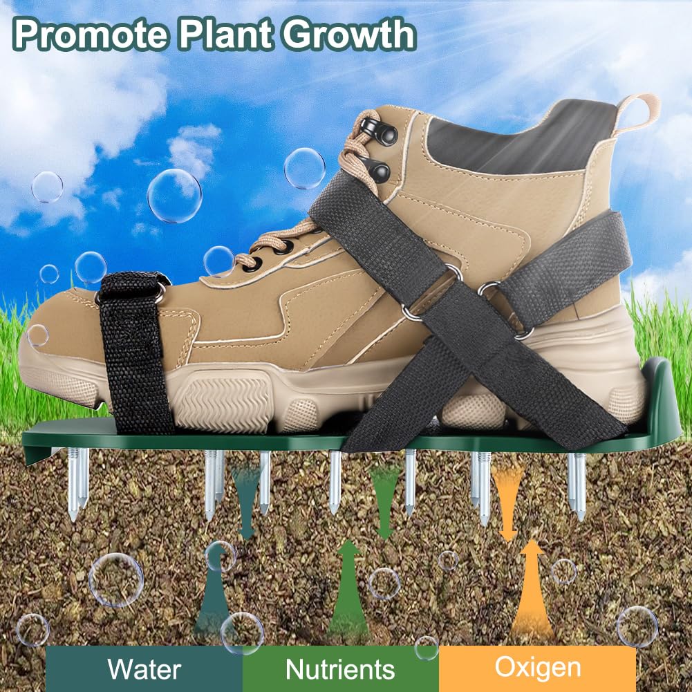 URAQT Scarpe Chiodate per Areazione Prato e Giardino, 48mm Arieggiatore Scarpe con Cinghie in Cinghie adesive, Sandalo Aeratore Scarpe da Prato, Arieggiatore Prato Scarpe,per Cortile e Patio,Verde