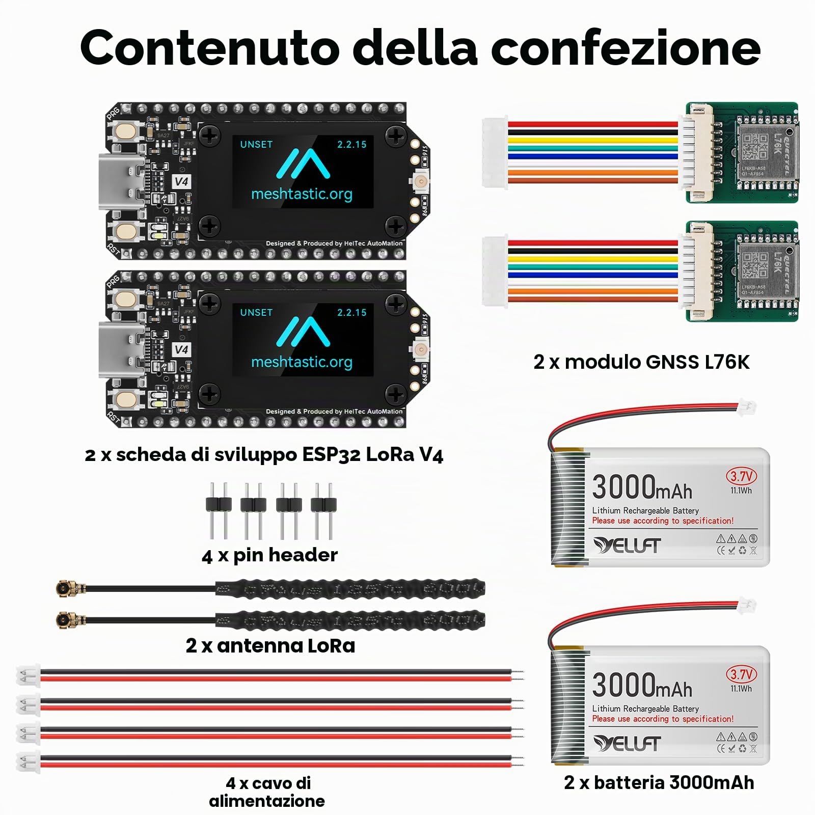 2 schede di sviluppo pre-saldate ESP32 LoRa V4 con modulo GNSS, batteria da 3000 mAh, WLAN integrato Bluetooth SX1262 868 MHz LoRa, display OLED da 0,96 pollici, interfaccia USB-C per tastiera