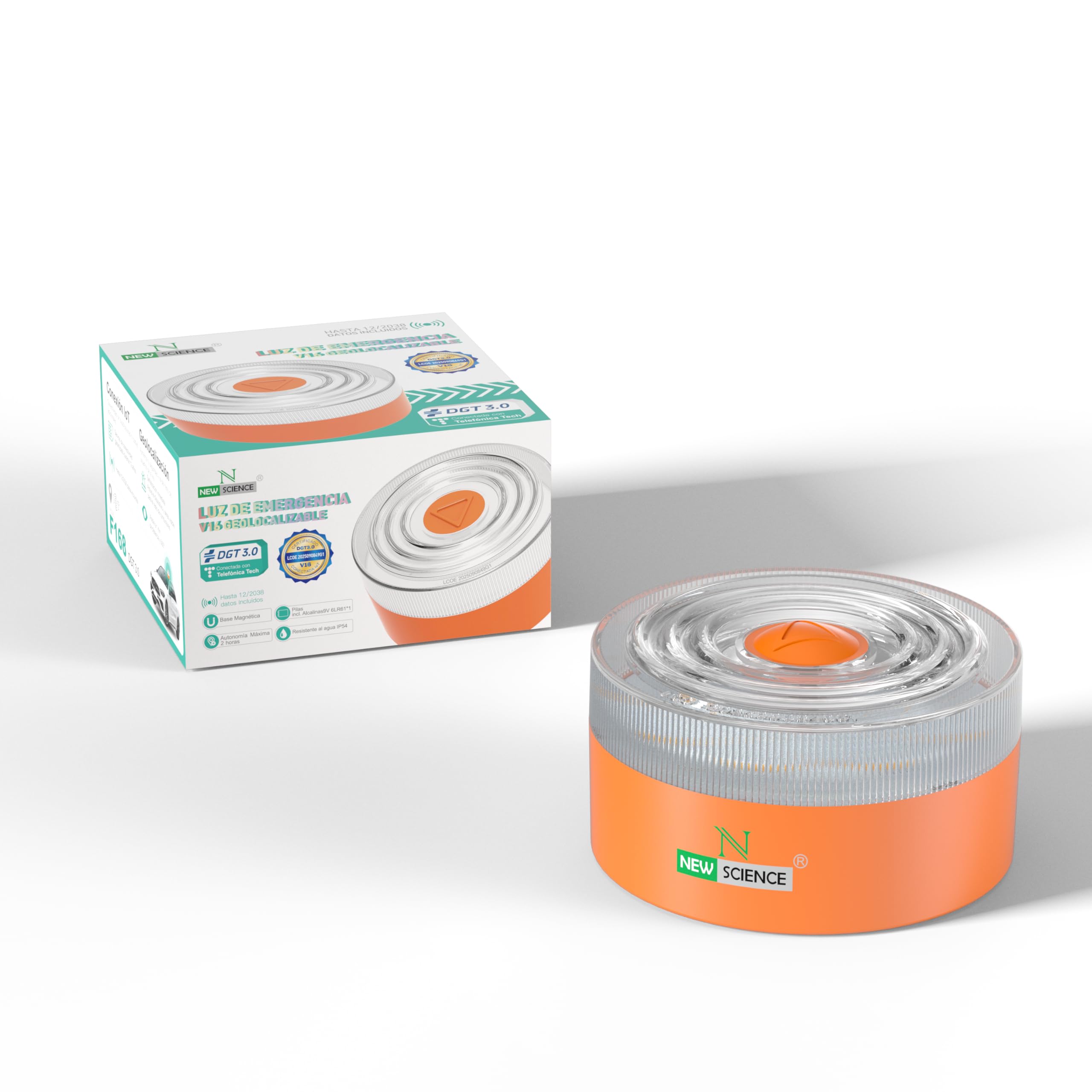 G-LEKO Luz Emergencia Baliza V16 HOMOLOGADA DGT 3.0 Obligatorio 2026. Geolocalización con Datos Incluídos hasta 2038. Señal V-16 Luz LED Mayor Visibilidad >1km y 360° con Base Imantada IP54 *3u