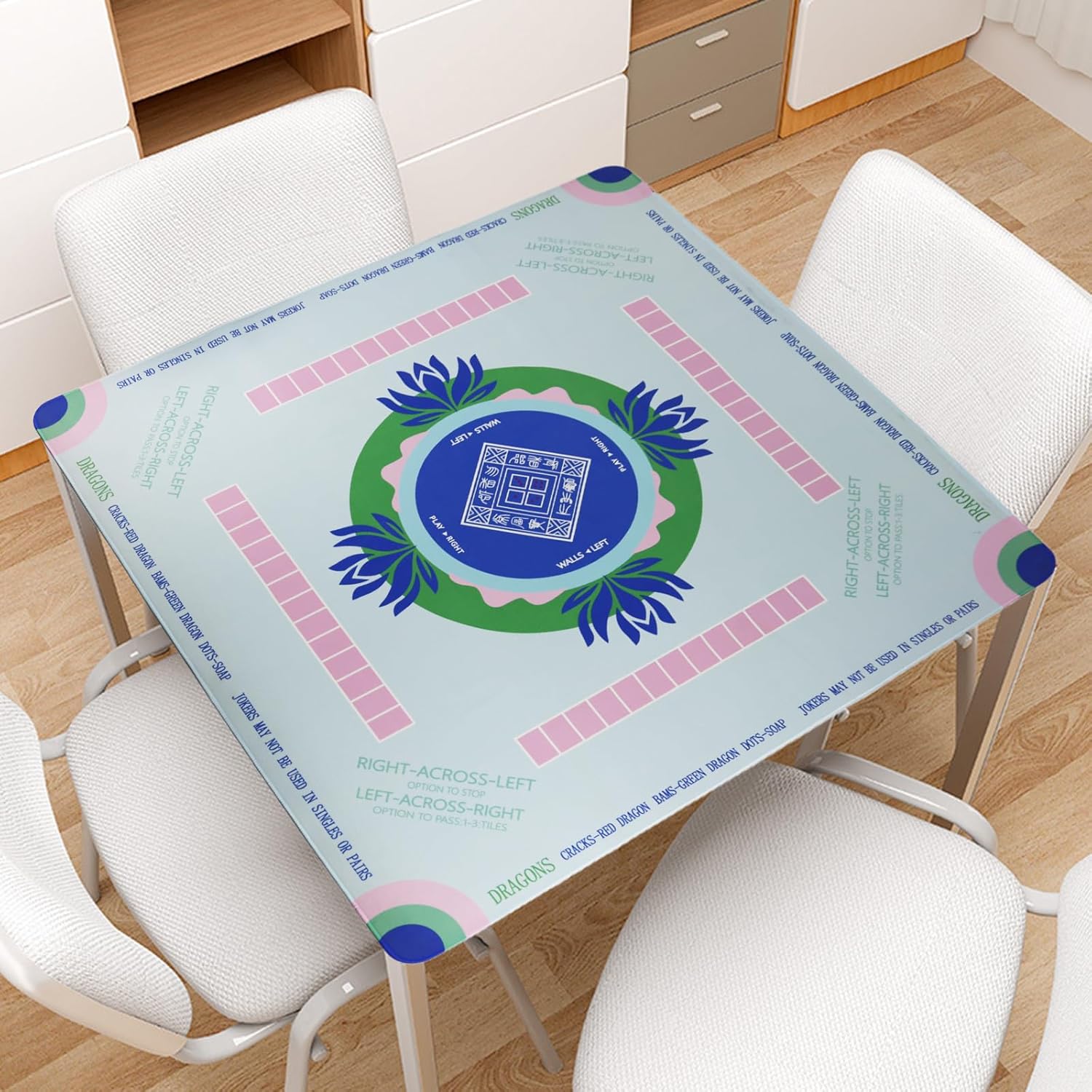 Mahjong Mat, Non-Slip Noise Reduction Card Game Mat with Carrying Bag, Waterproof Table Mat for Mahjong/Poker/Board Games/Dominoes, Sky Blue, 32.4x32.4 Inch