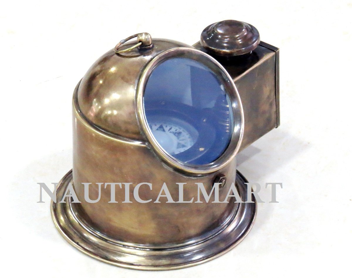 NauticalMartAntique Brass Binnacle Compass w/Oil Lamp/Nautical Compass