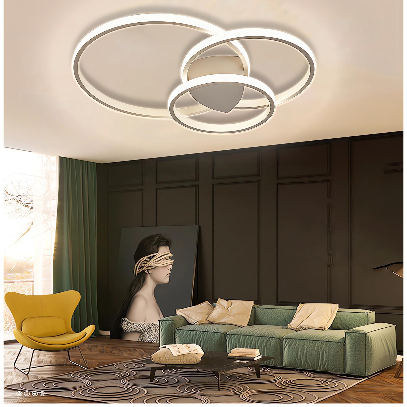 Nowoczesna lampa sufitowa LED okrągła Ściemnialne lampy sufitowe LED z pilotem 2 rozmiary 36W-54W Lampa sufitowa LED do przedpokoju biura sypialni kuchni salonu sypialni lampy sufitowe (Biały, 55CM)