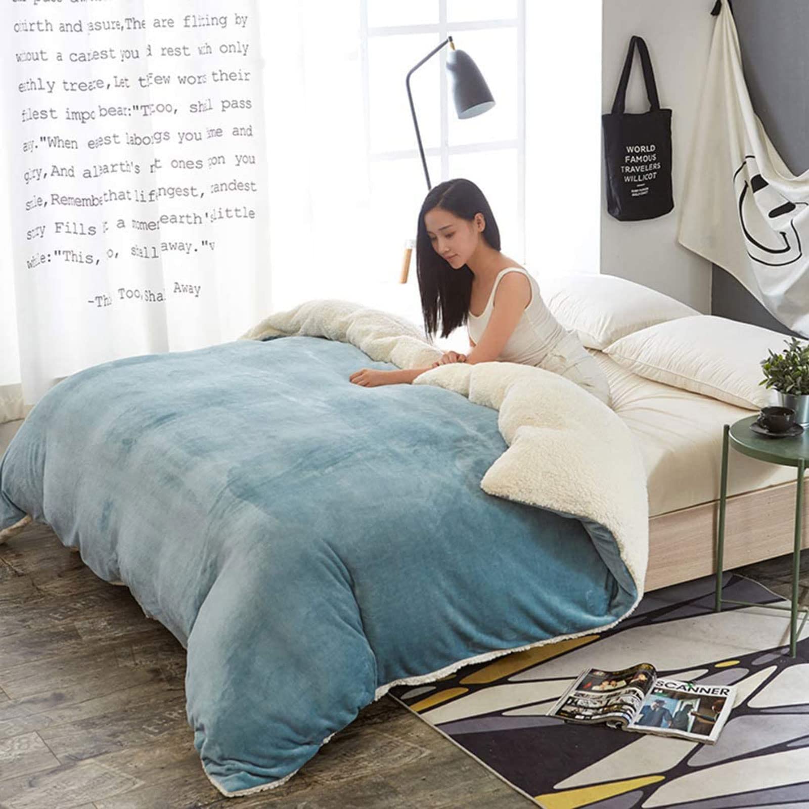 MGEMJMJ Thicken Flannel Warmth Quilt Cover,Winter Duvet Cover,Extra Soft Comfort Hypoallergenic Bedding Comforter Cover With Zipper(Size:200x230cm(79x91inch),Color:Blue)