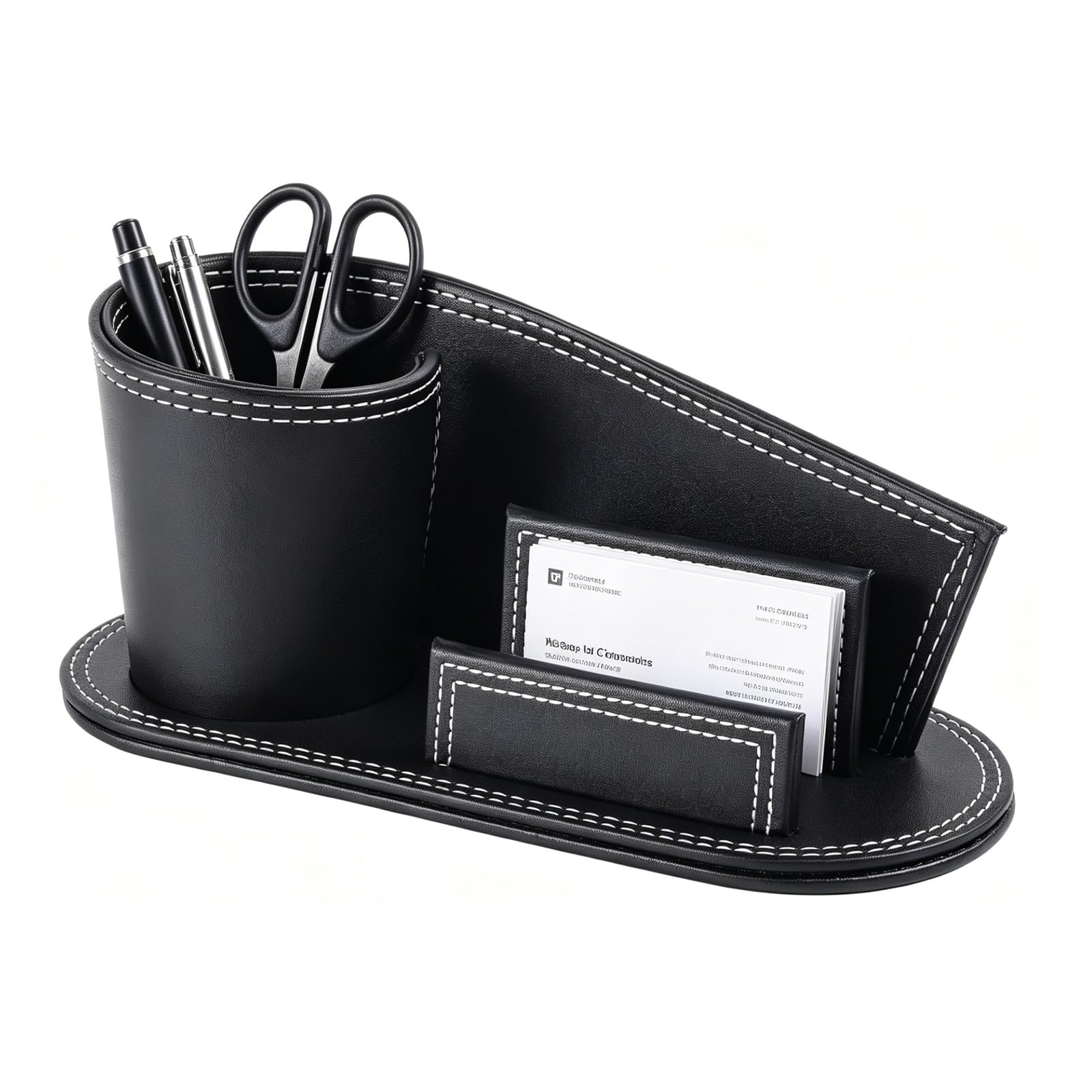 XNONE PU Leather Pen Holder for Desk, Pencil Cup, Business Card Holder, Stationery Storage Box, Multifunctional Desktop Organizer Caddy for Home School Office Desk Accessories, Black