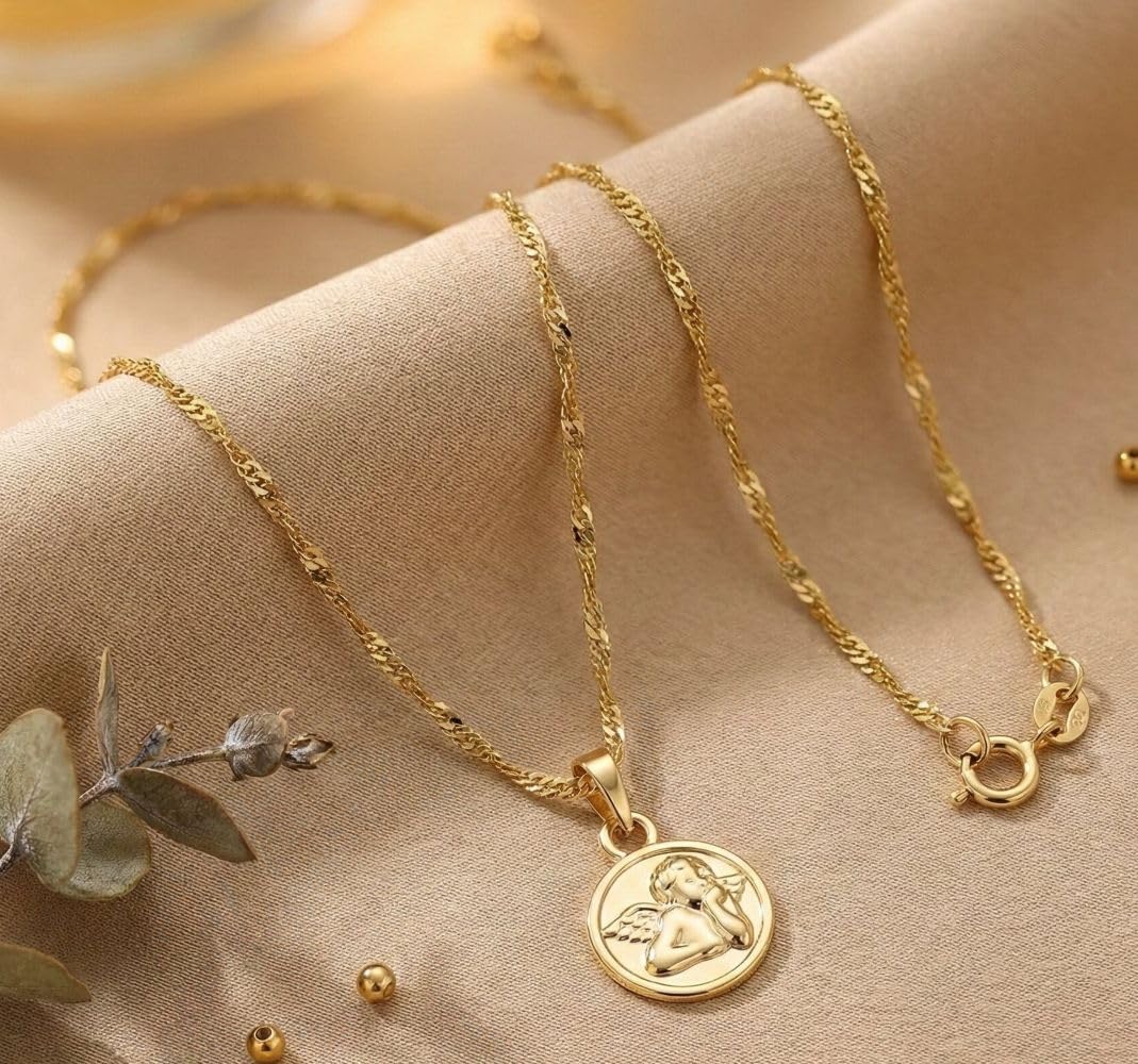 Collier - Enfant/Bébé - Médaille - Ange - Baptême - Plaqué Or Jaune 750/1000-40 cm