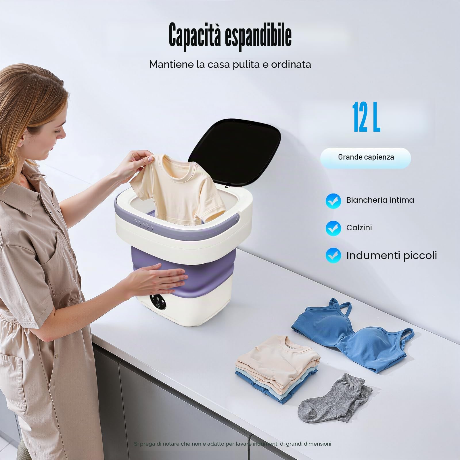 Mini Lavatrice 12 LT Lavatrice Portatile con Cestello Staccabile Pieghevole 3 Modalità Pulizia Profonda, Lavatrice da Viaggio per Campeggio e Viaggio Viola