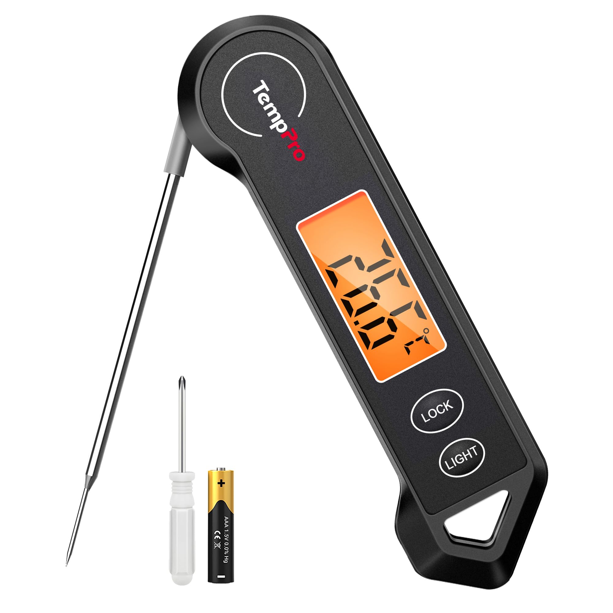 TempPro TP19HB Termómetro digital para carne con retroiluminación, Negro