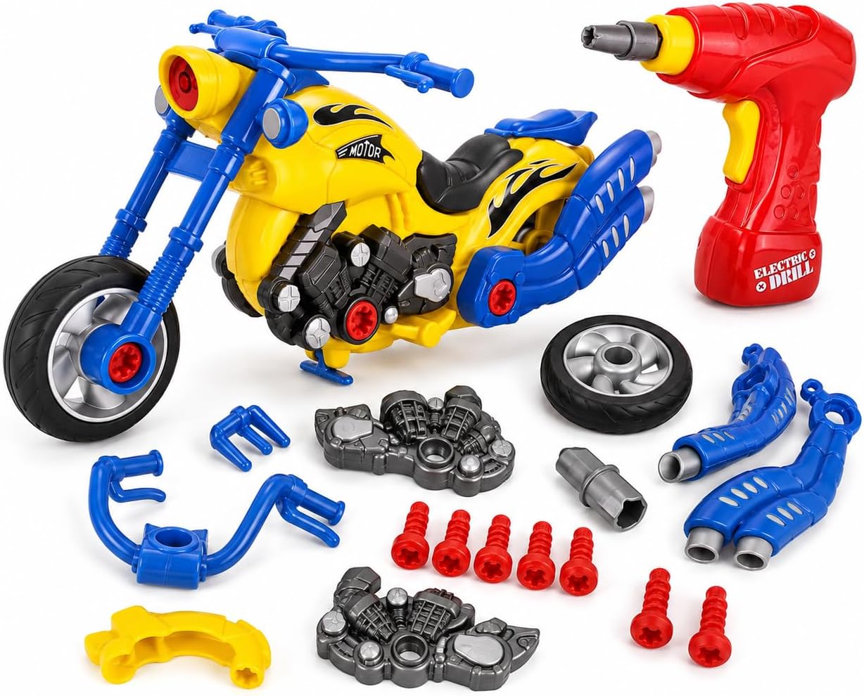Take-Apart Motorcycle with Electric Drill, Lights, Sounds and 20+ Pieces