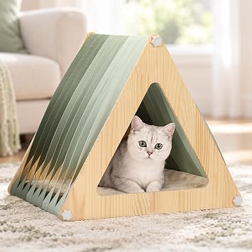 Petsfit Cat Houses for Indoor Cats,Modern Style Wood Cat House with Soft Mat,Portable&Easy Assembly(Triangle)