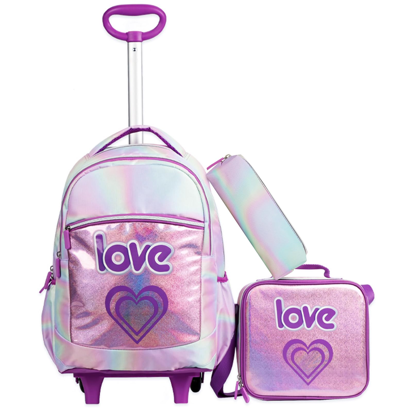 Wenlia Mochila Escolares con Ruedas Niña Niños, estuche para lápice, Bolsa de almuerzo 3 en 1 Conjunto de mochila escolar Trolley Mochila, bolso escolar para niños Regalo la escuela