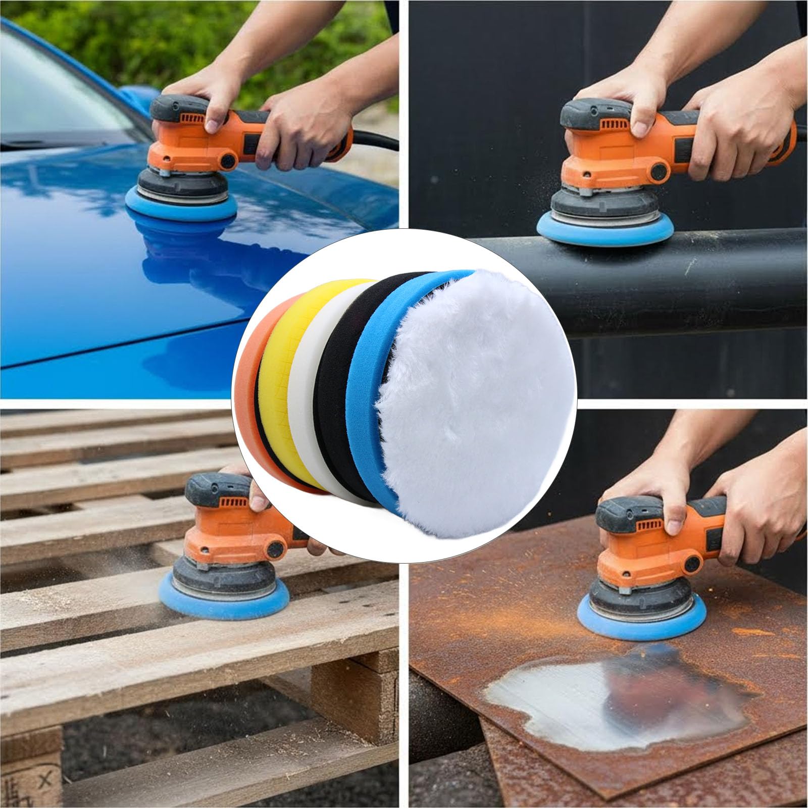 6Pcs 6.3inch (160mm) Buffing Car Polishing Pads Set, Suitable for 6 Inch Backboards, Including Sponge and Wool Pads for Car Buffer Polisher, Polishing and Waxing (6.3 inches) - 5