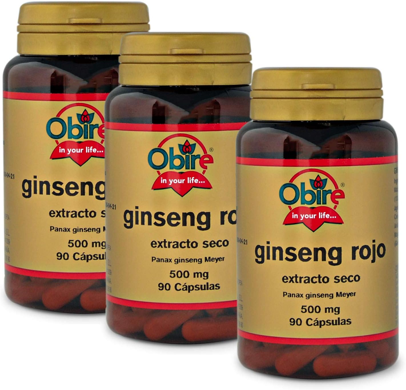 Obire | Ginseng Rojo 500 mg | Pack 3 Unidades | 90 Cápsulas | Ayuda a Aumentar tu Rendimiento Físico y Mental | Extracto Seco | Rico en Vitaminas, Minerales y Oligoelementos