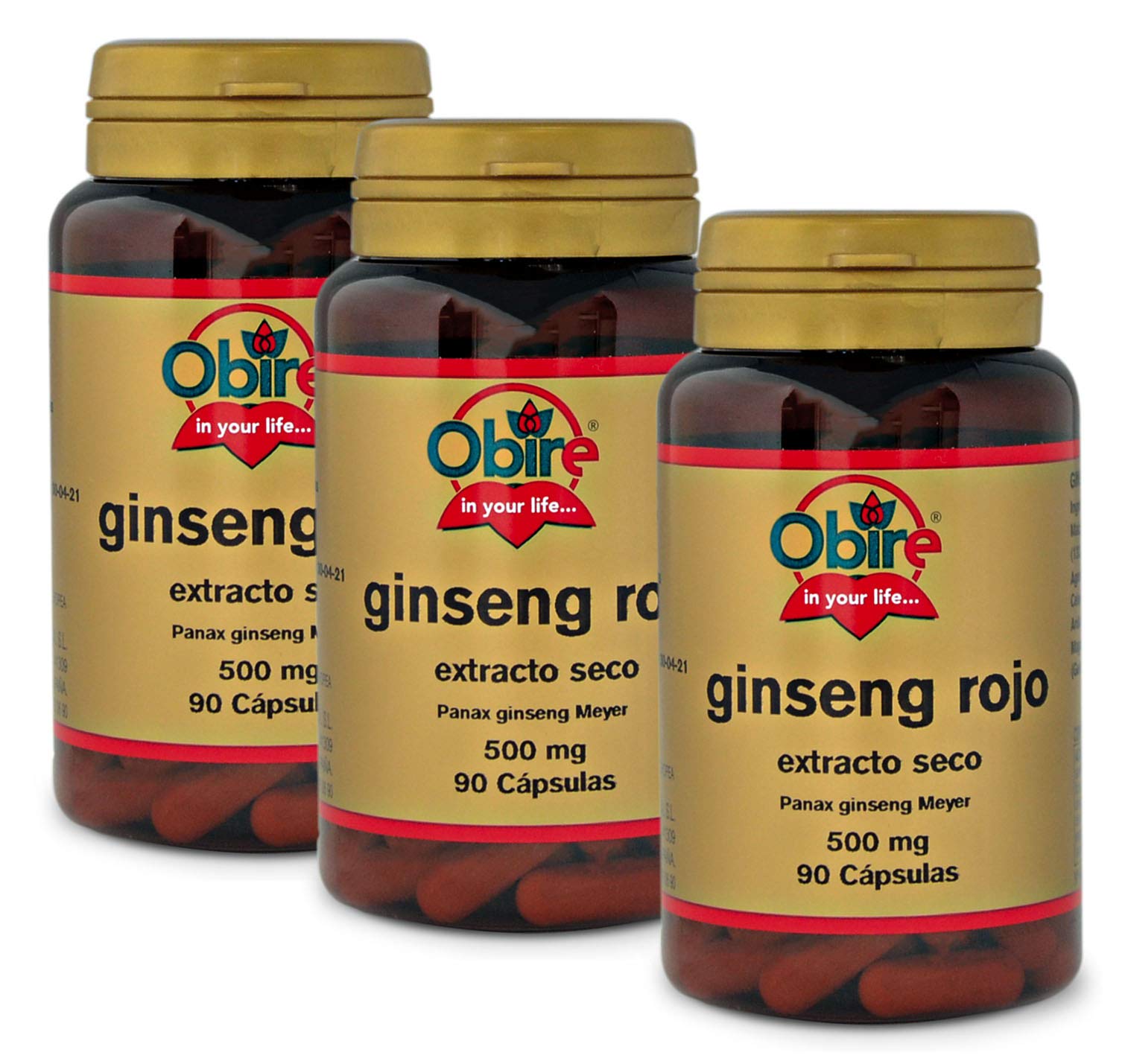 Obire | Ginseng Rojo 500 mg | Pack 3 Unidades | 90 Cápsulas | Ayuda a Aumentar tu Rendimiento Físico y Mental | Extracto Seco | Rico en Vitaminas, Minerales y Oligoelementos