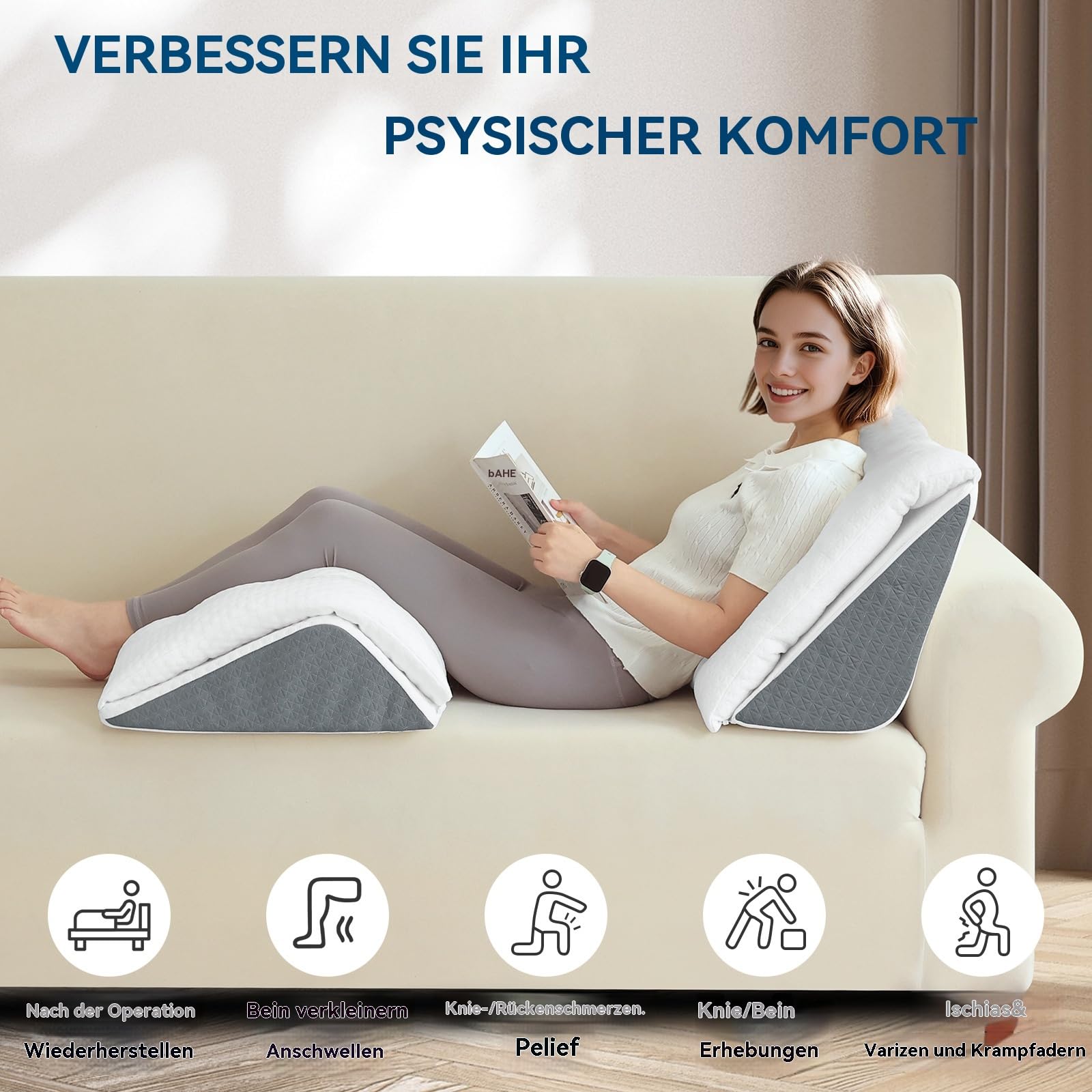 Shinnwa Memory Schaum Venenkissen, Umwandelbares Kniekissen zum Rückenschlafen, Dual-Layer Design Beinkissen für Beine nach der Operation, Kniestütze, Beinerhöhung