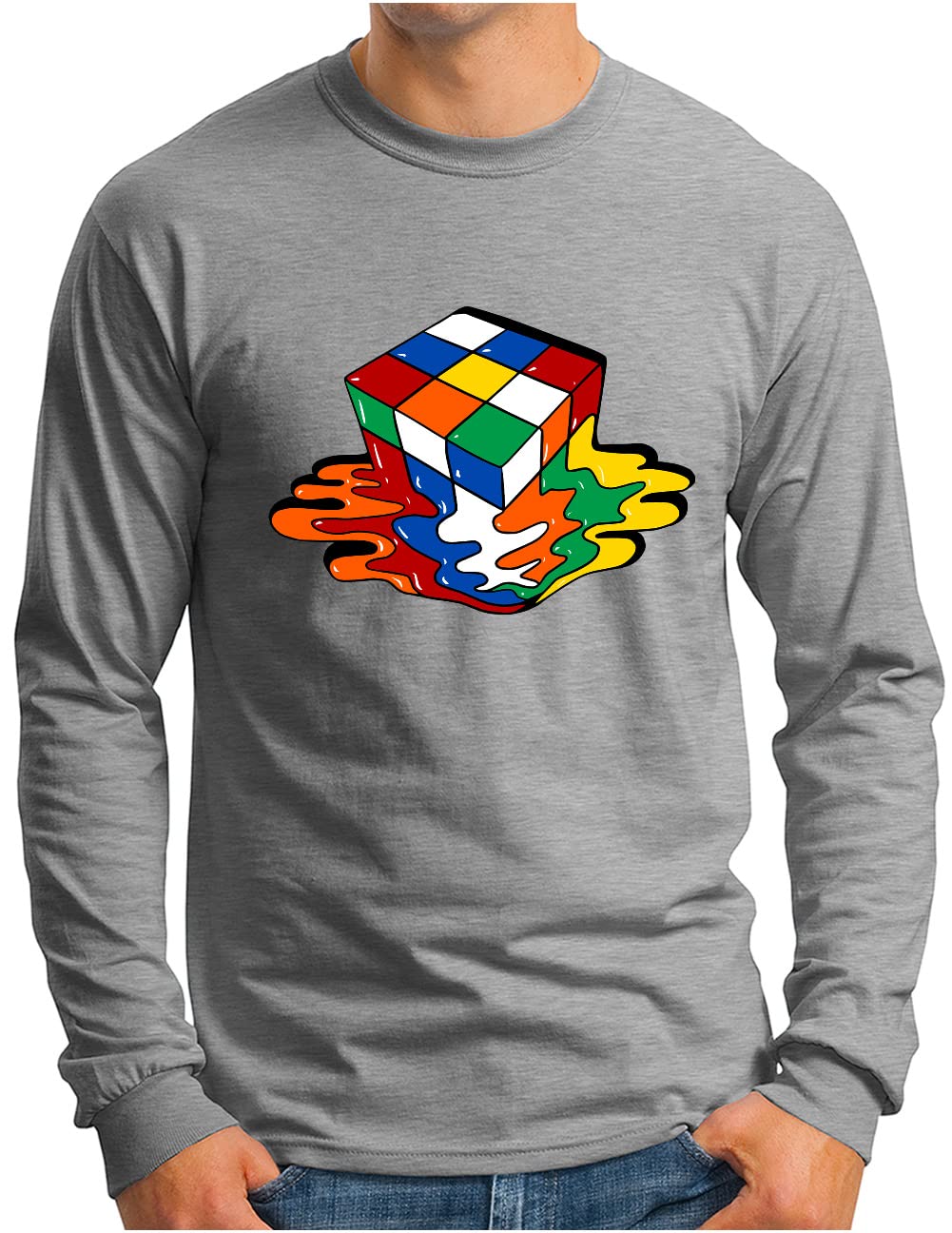 T-shirt homme Magic Cube Puzzle gris à manches longues taille M vintage - 6