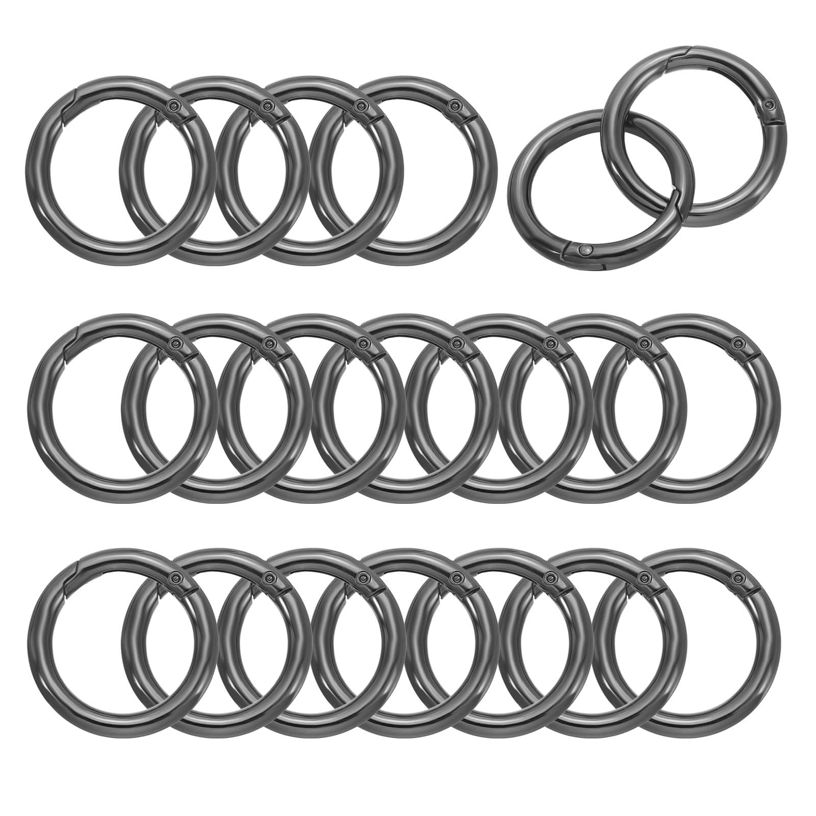TOP-VIGOR Spring O Ring Clips, 40mm Round Carabiner Ring, Spring Keyring Clip Zinc Alloy Snap Rings for Bags, Keychains, Dog Collars, DIY Crafts & Jewelry Making, 20 Pcs Black