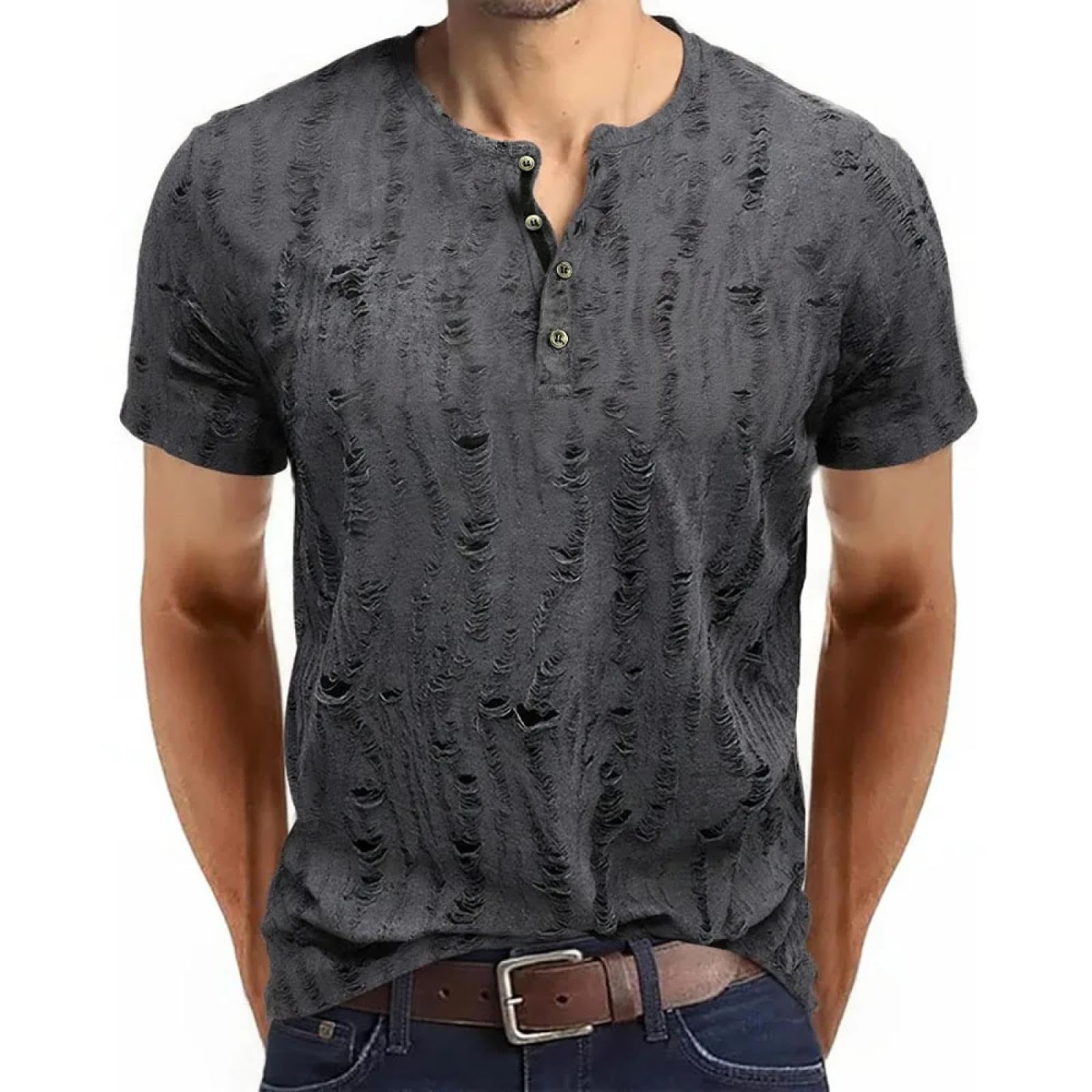 Camiseta De Manga Corta T-Shirt Camiseta De Manga Corta para Hombre Broken Holes Retro Camisa De Moda para Hombre Tops De Moda Casual para Hombre Slim Fit