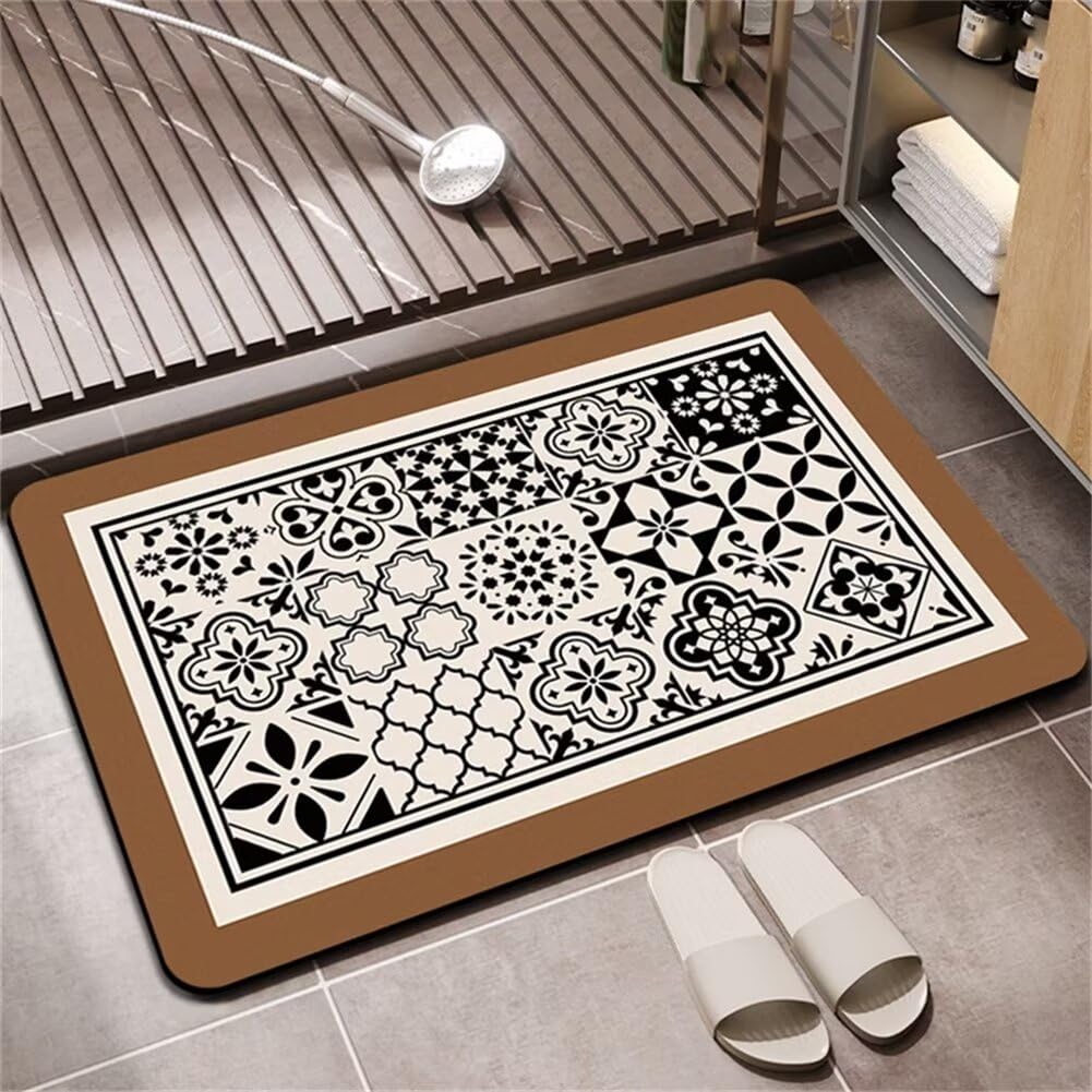 Geometría Alfombra Baño, Alfombrilla Baño Absorbente Diatomita. Alfombra Baño Secado Rapido, Alfombra de Baño Super Absorbente Alfombra Baño Antideslizante para Salir de La Ducha. 90x150cm