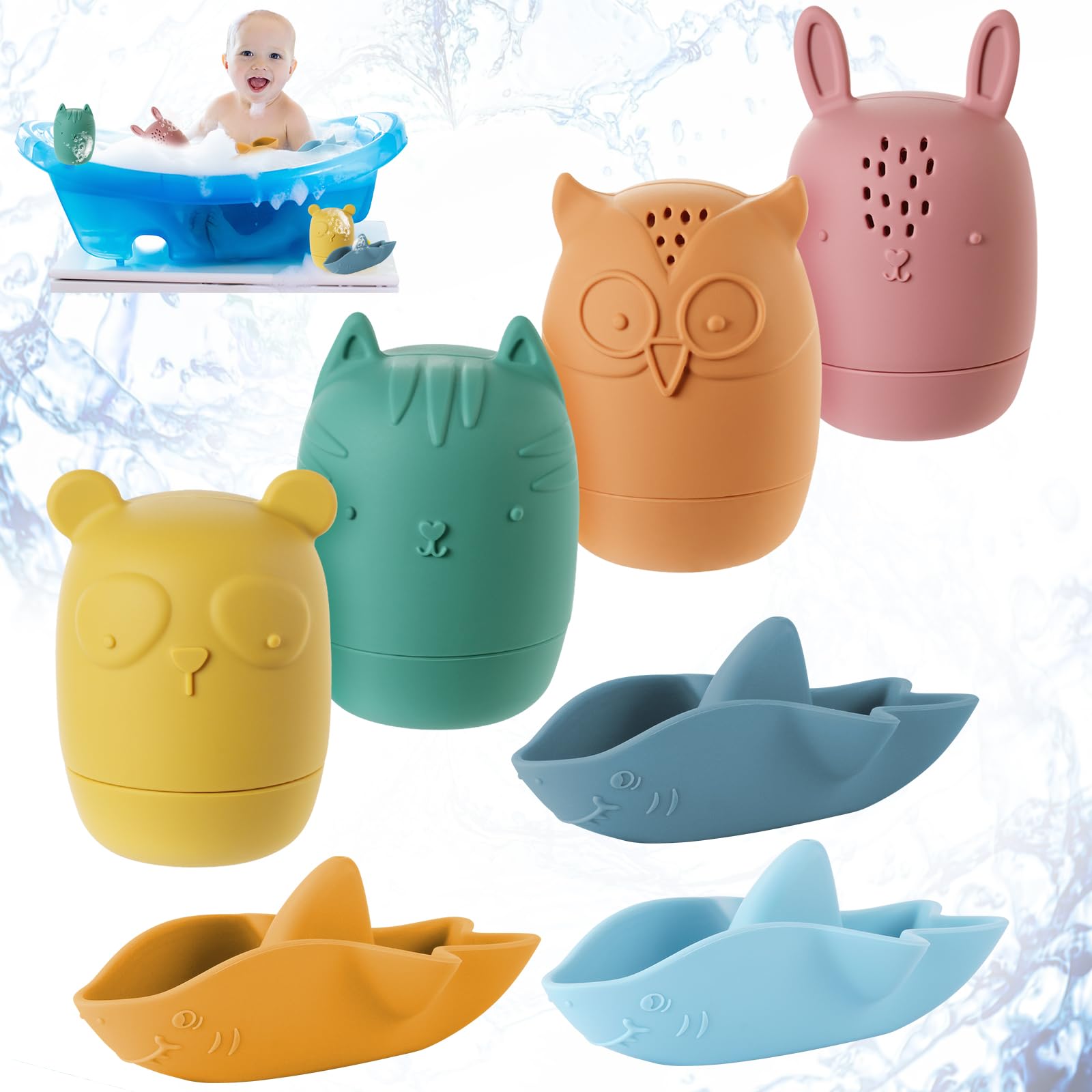 HOTUT Badewannenspielzeug,Silikon Badewannen Spielzeug,BPA-Free Wasserspielzeug Baby,Süße Bade Spritztiere,Badetiere für Babys und Kleinkinder