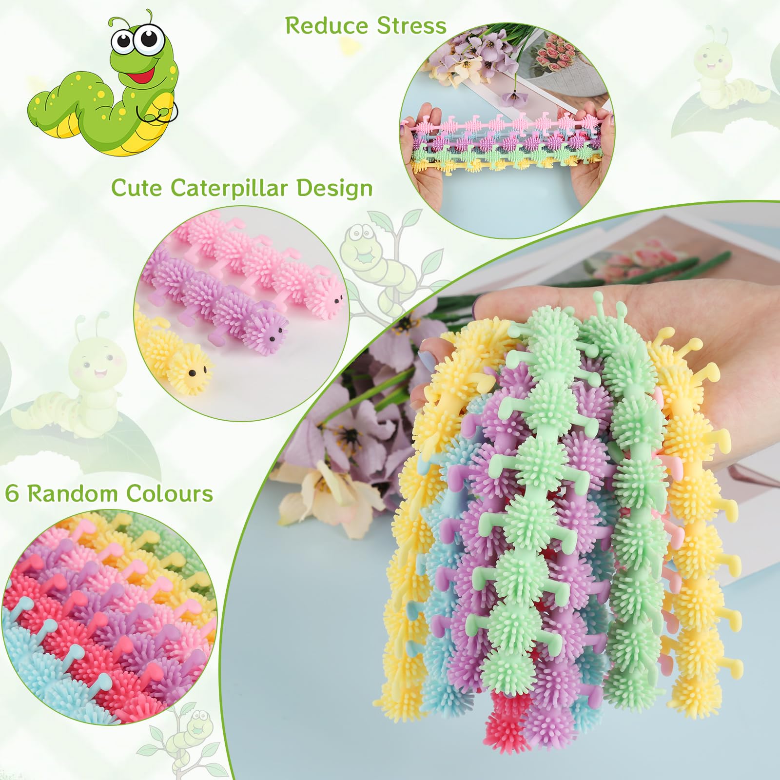 Caterpillar Stretch Stringi do zabawy, 15 sztuk, kolorowa rozciągliwa zabawka, rozciągliwa zabawka dla dzieci i dorosłych, autyzm i leczenie ADHD